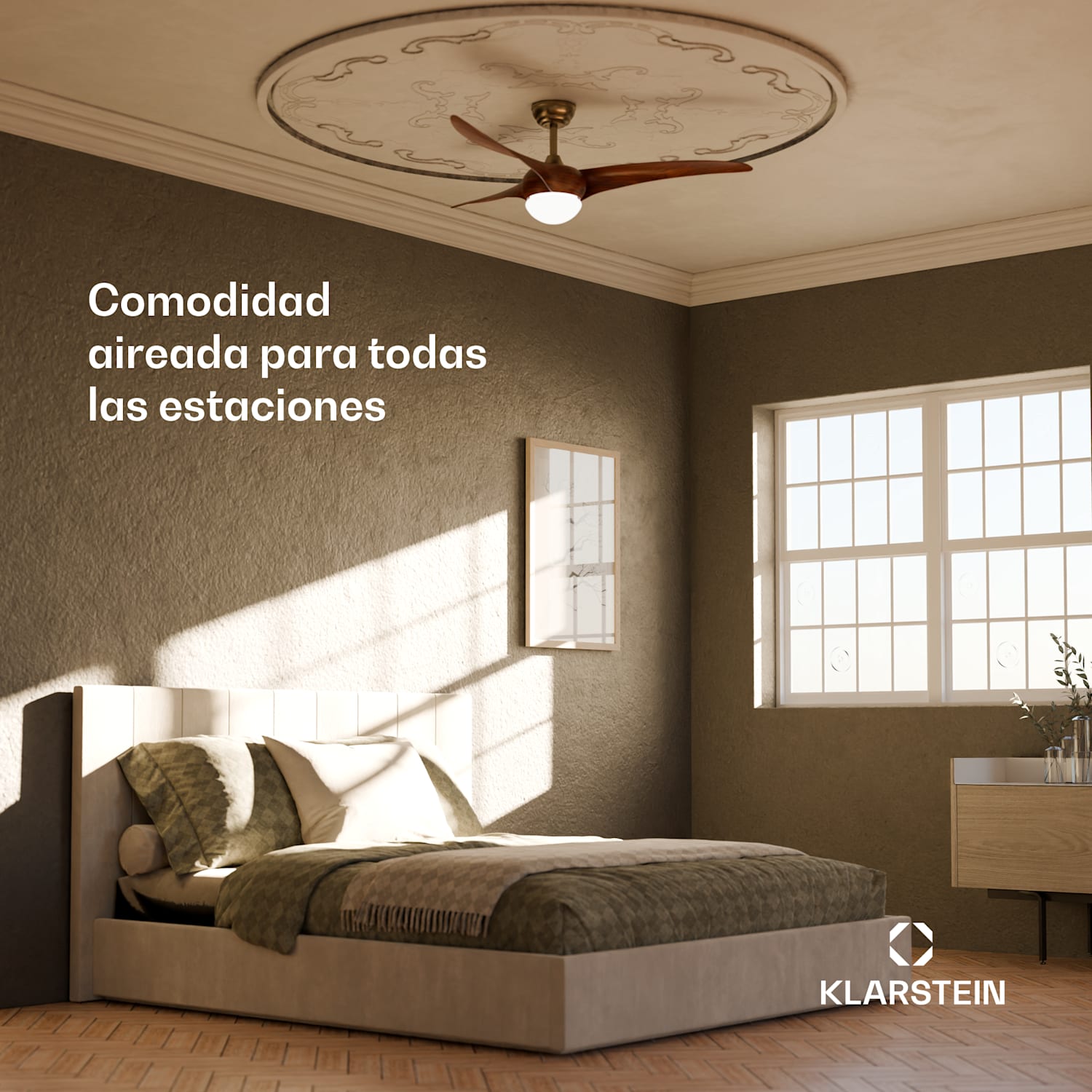 Ventilador de techo Monteverde con luz regulable 132 cm (habitaciones de 13 a 25 m²) | WIFI + Control remoto | Nuez