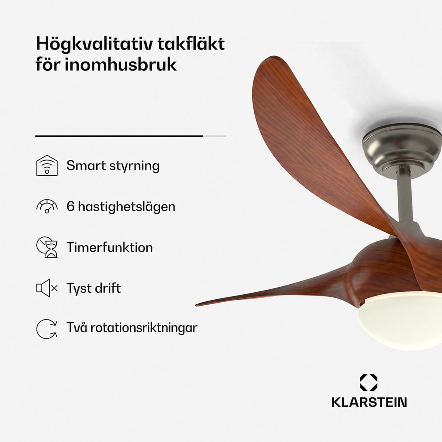 Monteverde takfläkt med dimbar belysning 132 cm (rum 13–25 m²) | WIFI + Fjärrkontroll | Valnöt