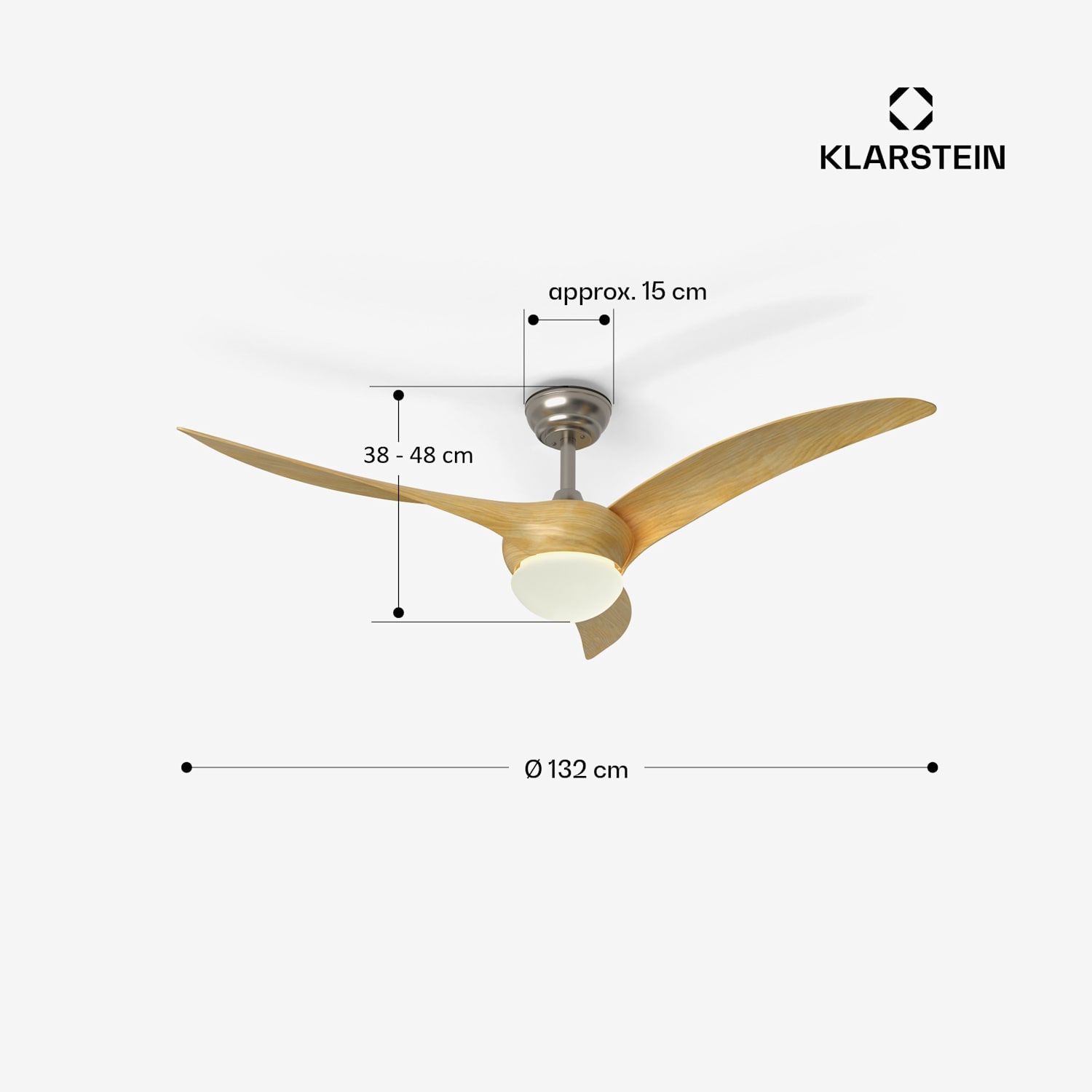 Monteverde kattotuuletin himmennettävällä valolla 132 cm (huoneet 13-25 m²) | WIFI + kaukosäädin | Vaahtera