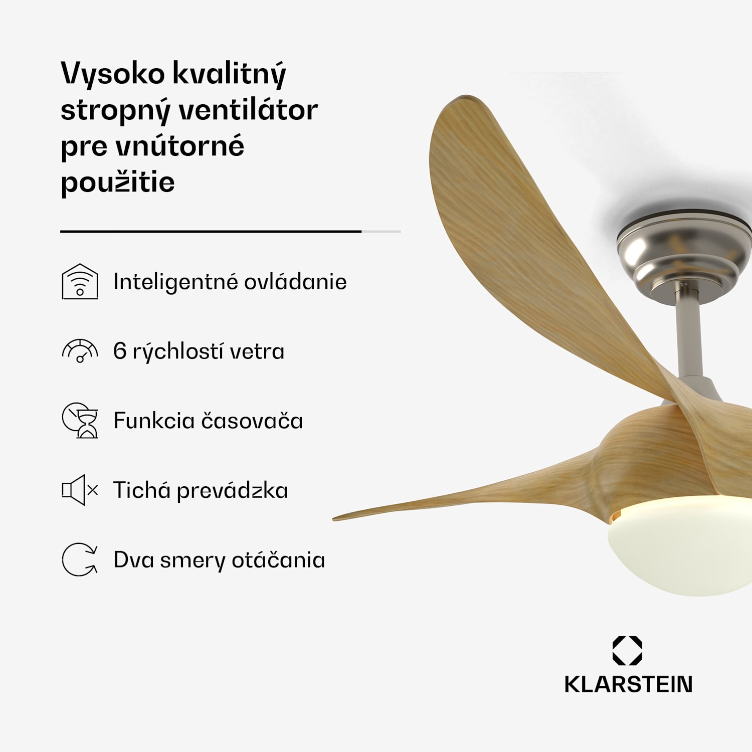 Monteverde stropný ventilátor s stmievateľným svetlom 132 cm (izby 13–25 m²) | WIFI + diaľkové ovládanie | Javor
