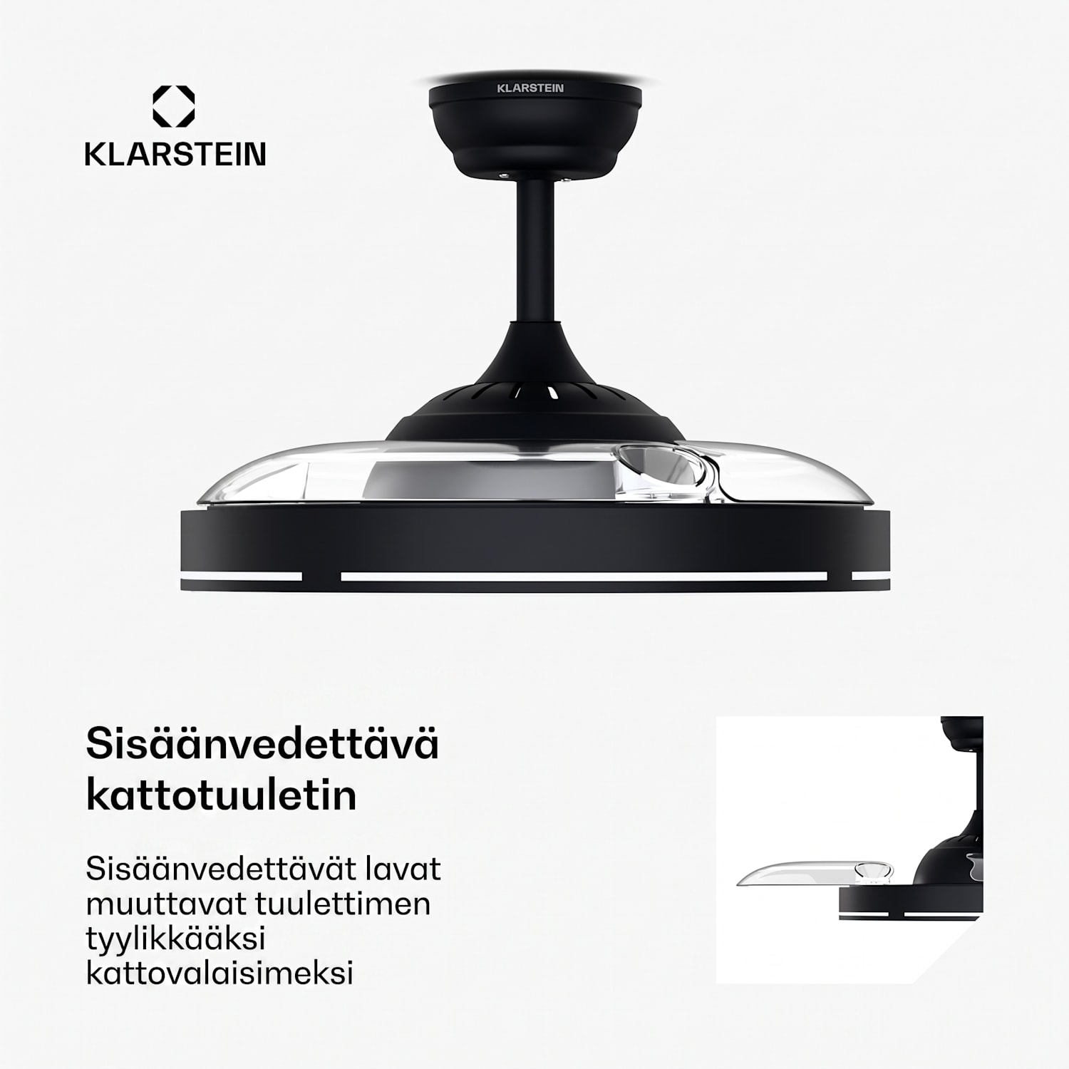 AirFold | Älykäs kattotuuletin | Taitettavat siivet | Himmeä LED-valo | Smart 107cm (huoneet 9-13m²) | WIFI + kaukosäädin | Musta