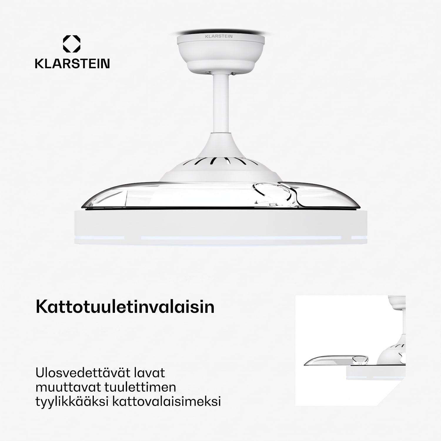 AirFold | Älykäs kattotuuletin | Taitettavat siivet | Himmeä LED-valo | Smart 107cm (huoneet 9-13m²) | WIFI + kaukosäädin | Valkoinen