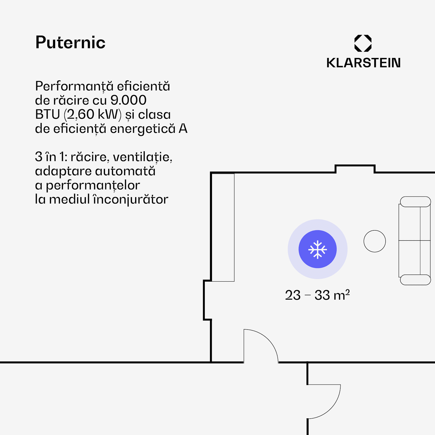 Aer condiționat Breeze Box 9K Smart PAC, modul 3 în 1, Control inteligent, până la 32 m², cronometru de 24 ore, mobil 9.000 BTU | Antracit