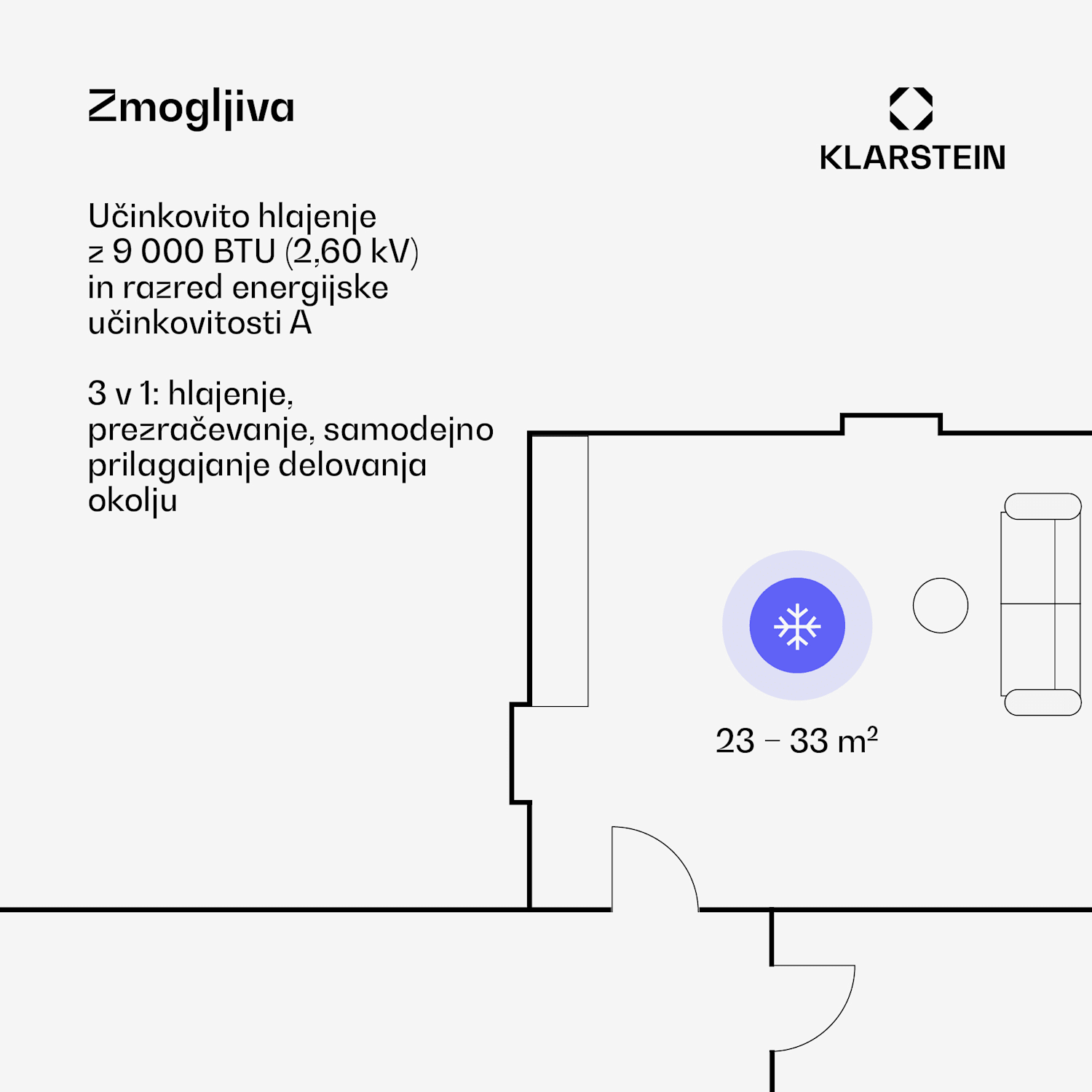 Breeze Box 9 Smart PAC klimatska naprava, način 3 v 1, inteligentno upravljanje, do 32 m², 24-urni časovnik, mobilna 9.000 BTU | Antracit