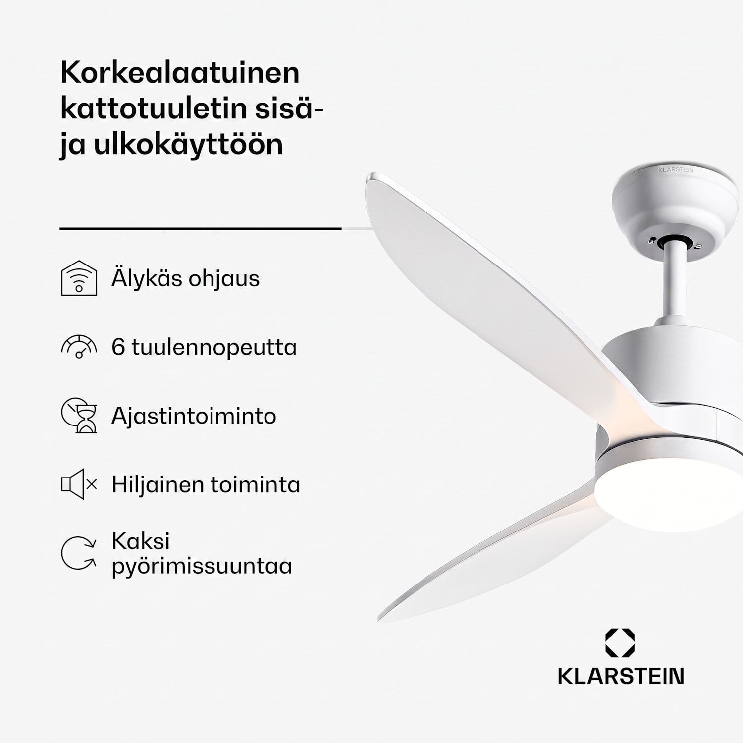 SkyBreeze Smart-kattotuuletin | sisä- ja ulkokäyttöön | Smart Control | IP44 | 40 dB 132 cm (huoneet 13-25 m²) | WIFI + kaukosäädin | Valkoinen