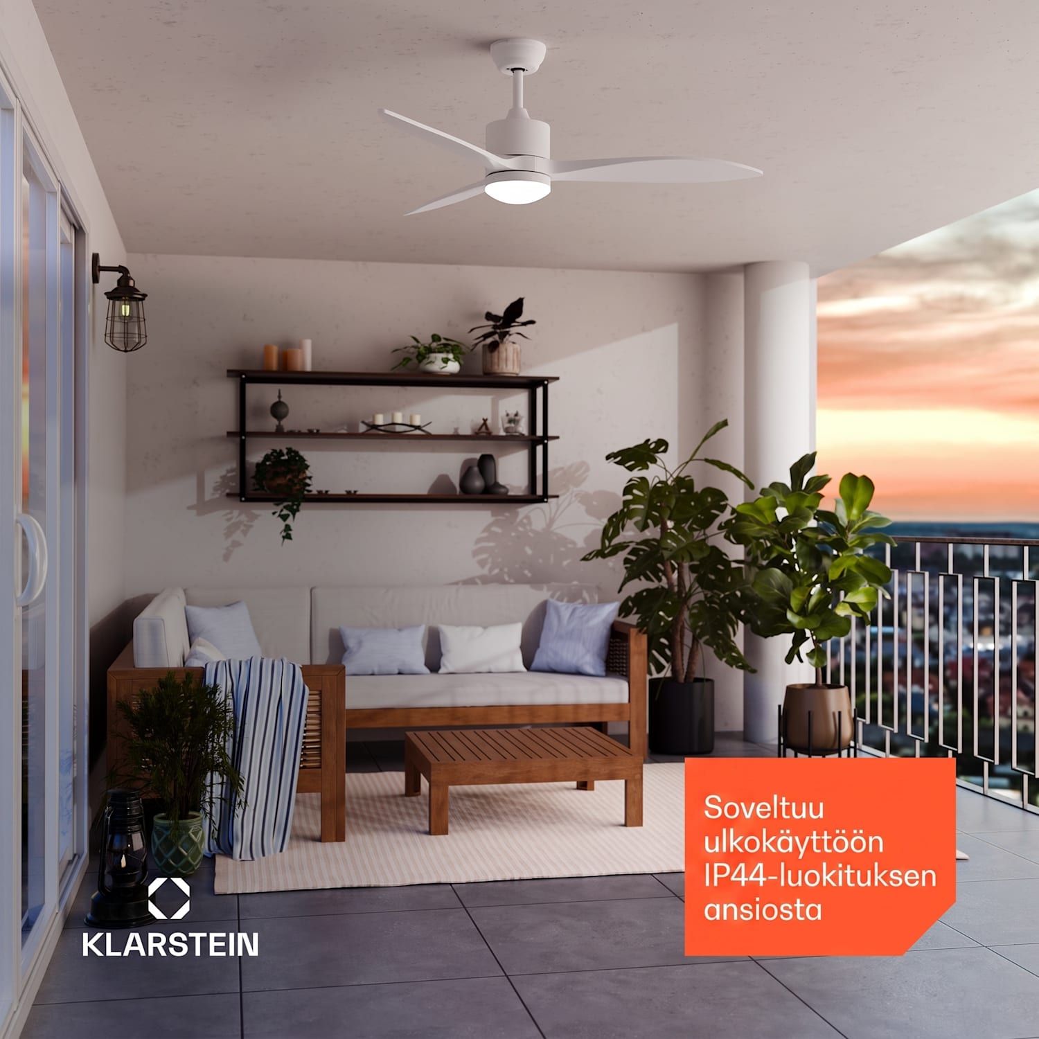 SkyBreeze Smart-kattotuuletin | sisä- ja ulkokäyttöön | Smart Control | IP44 | 40 dB 132 cm (huoneet 13-25 m²) | WIFI + kaukosäädin | Valkoinen