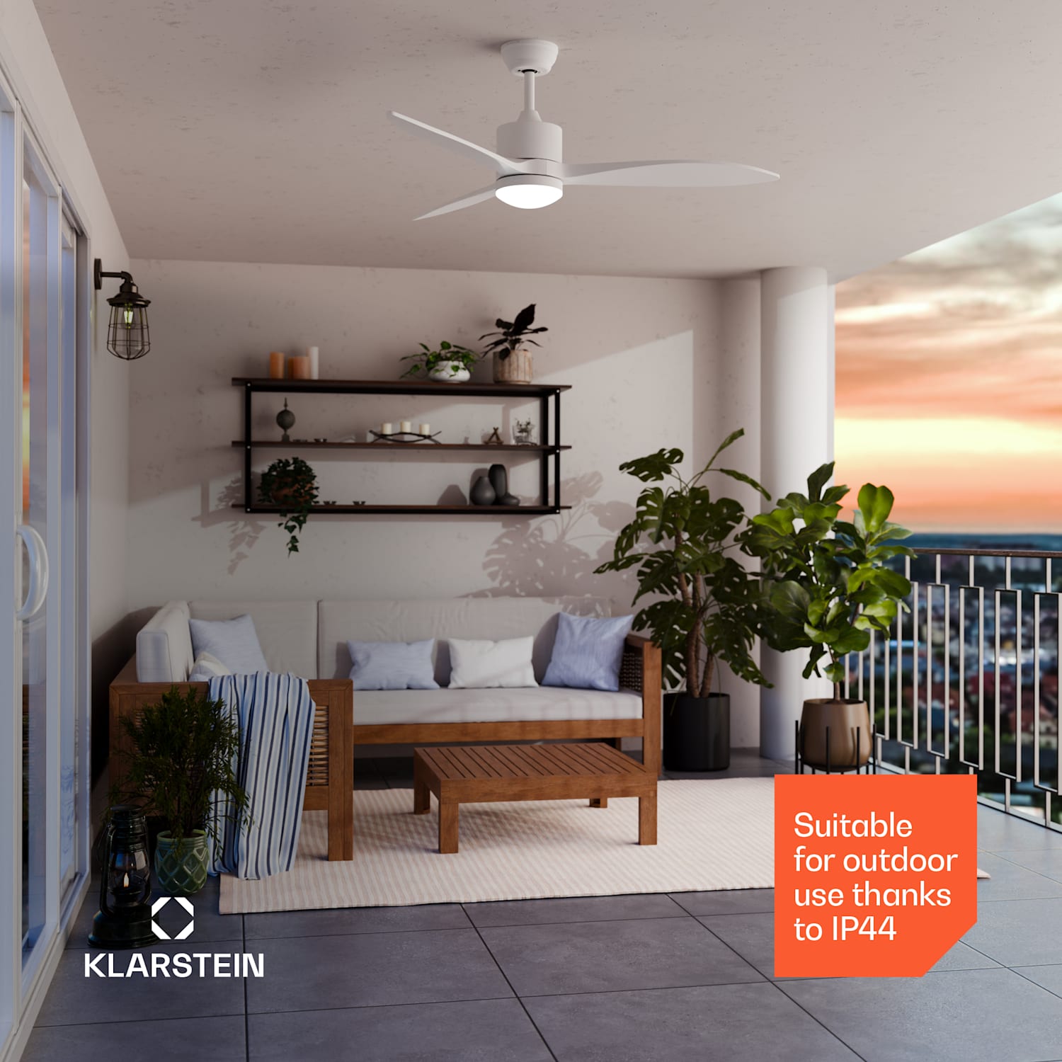 SkyBreeze Smart-kattotuuletin | sisä- ja ulkokäyttöön | Smart Control | IP44 | 40 dB 132 cm (huoneet 13-25 m²) | WIFI + kaukosäädin | Valkoinen