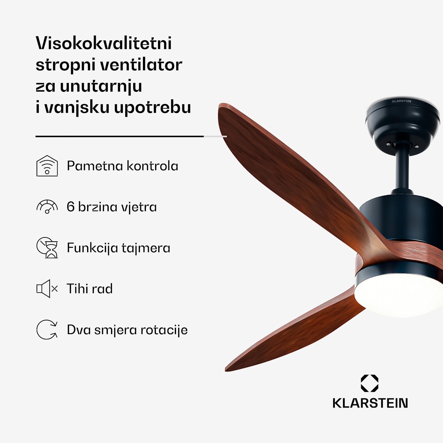 SkyBreeze Smart stropni ventilator, Unutarnja i vanjska uporaba, Inteligentna kontrola, IP44, 40 dB 132 cm (sobe 13–25 m²) | WIFI + daljinski upravljač | Orah