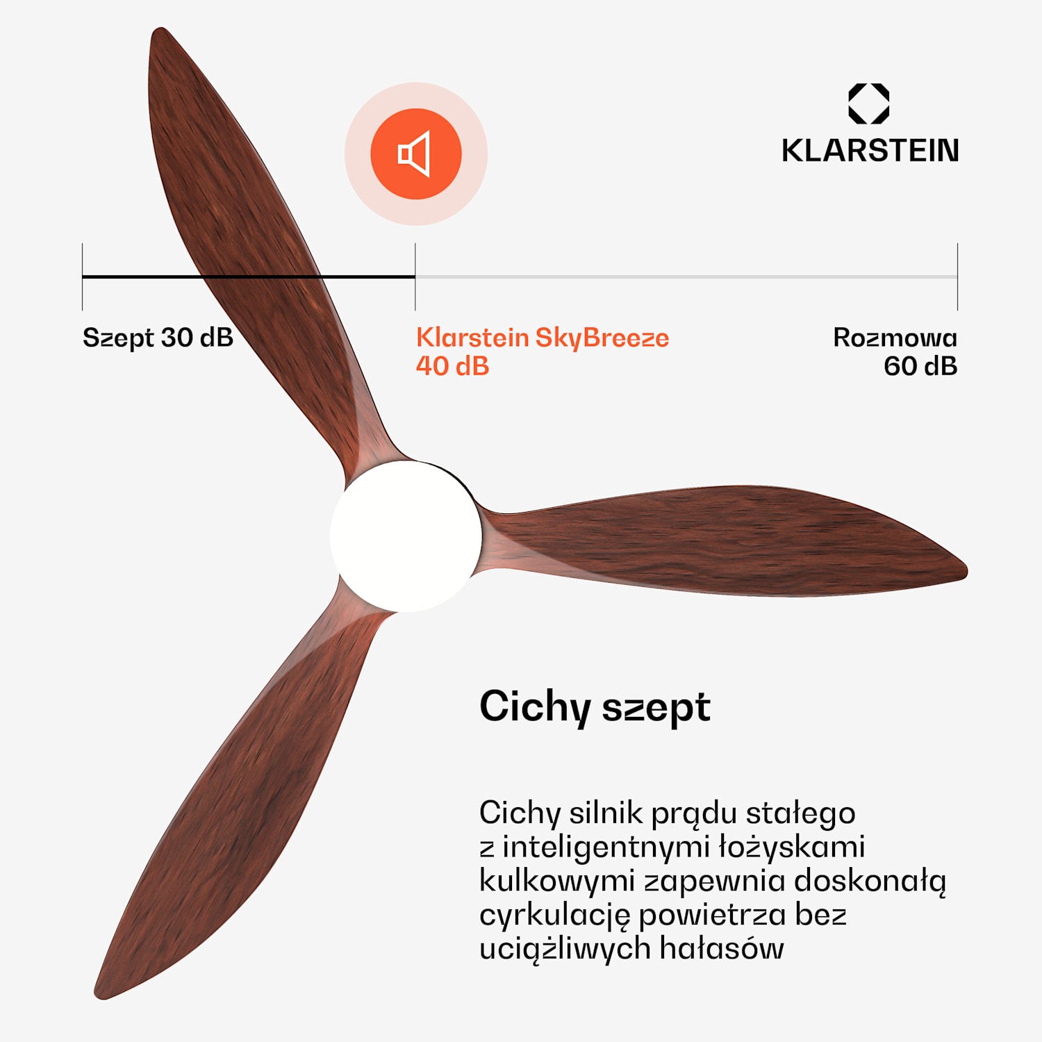 SkyBreeze Smart wentylator sufitowy, do użytku wewnątrz pomieszczeń i na zewnątrz, inteligentne sterowanie, IP44, 40 dB 132 cm (pomieszczenia 13–25 m²) | WIFI + Pilot zdalnego sterowania | Orzech Włoski