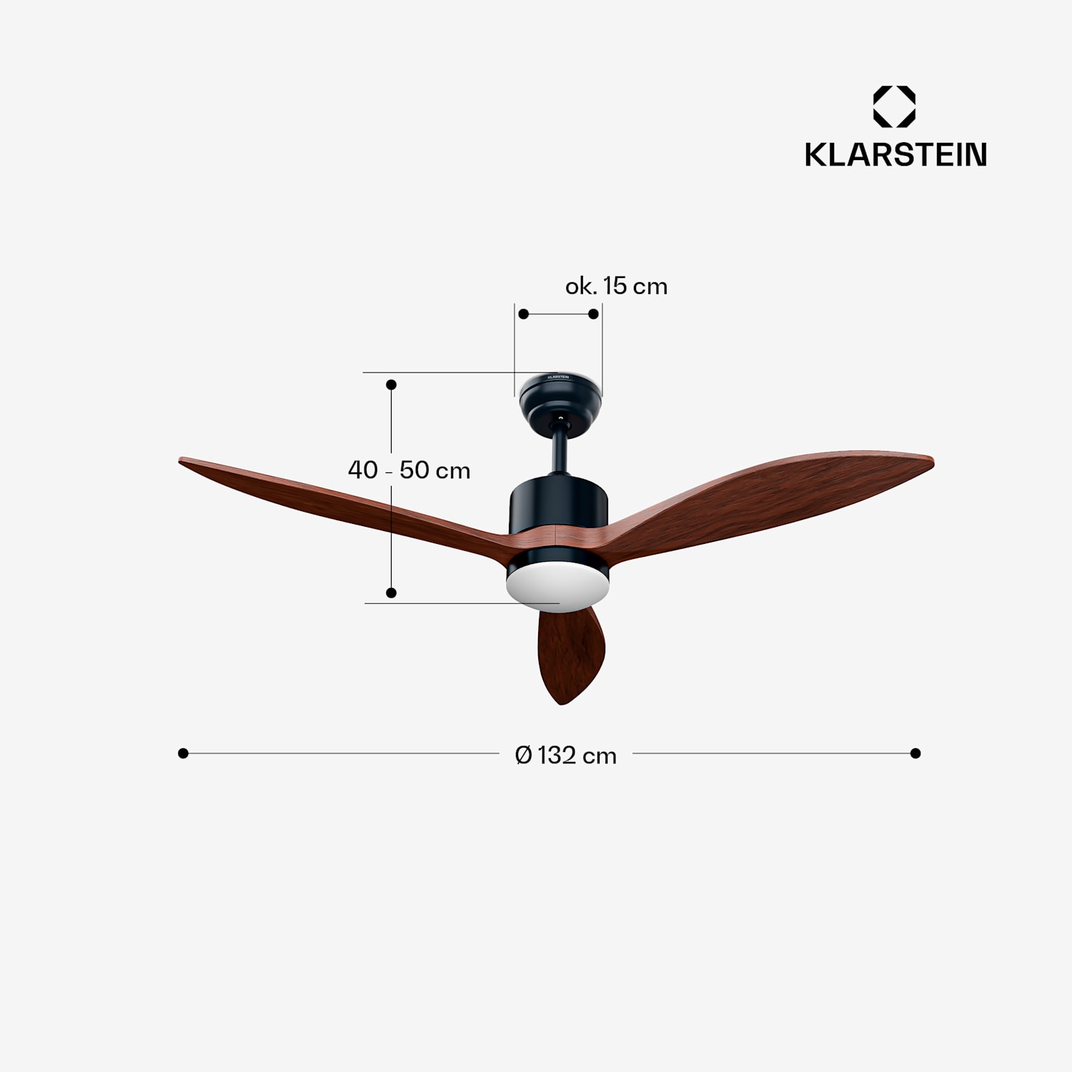 SkyBreeze Smart wentylator sufitowy, do użytku wewnątrz pomieszczeń i na zewnątrz, inteligentne sterowanie, IP44, 40 dB 132 cm (pomieszczenia 13–25 m²) | WIFI + Pilot zdalnego sterowania | Orzech Włoski