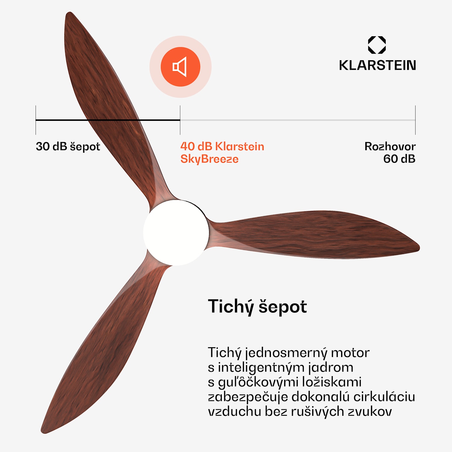 SkyBreeze Smart istropný ventilátor, Vnútorné i vonkajšie použitie, Inteligentné ovládanie, IP44, 40 dB 132 cm (izby 13–25 m²) | WIFI + diaľkové ovládanie | Orech