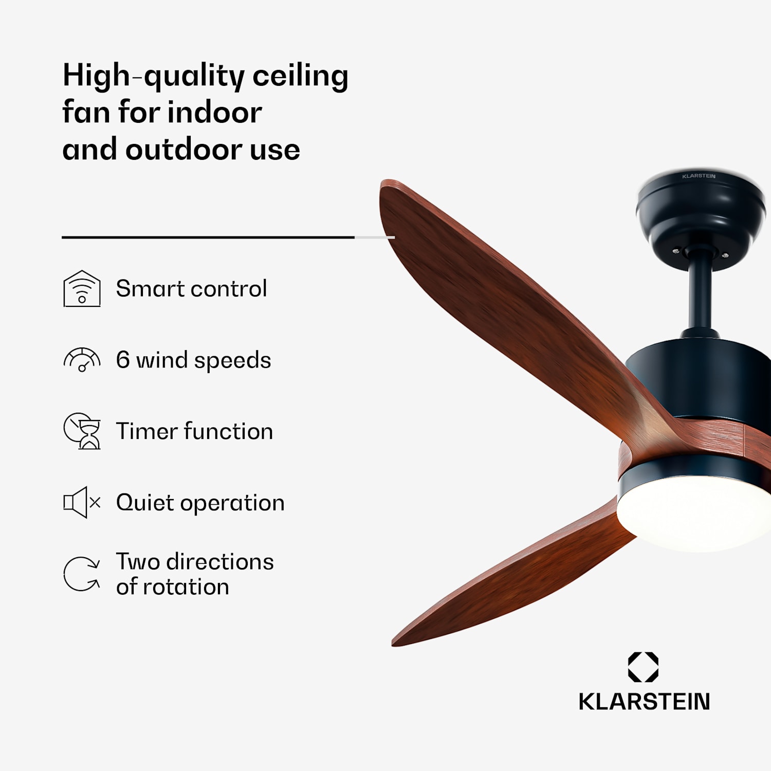 SkyBreeze Smart-kattotuuletin | sisä- ja ulkokäyttöön | Smart Control | IP44 | 40 dB 132 cm (huoneet 13-25 m²) | WIFI + kaukosäädin | Pähkinä