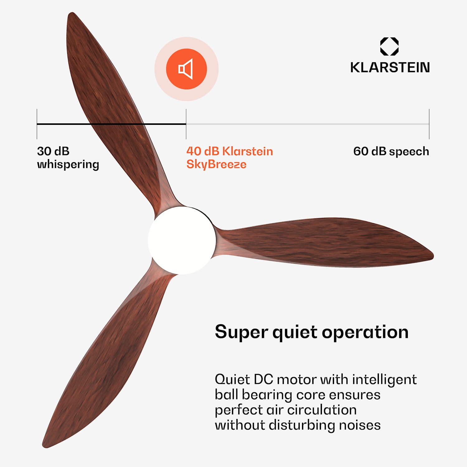 SkyBreeze Smart-kattotuuletin | sisä- ja ulkokäyttöön | Smart Control | IP44 | 40 dB 132 cm (huoneet 13-25 m²) | WIFI + kaukosäädin | Pähkinä