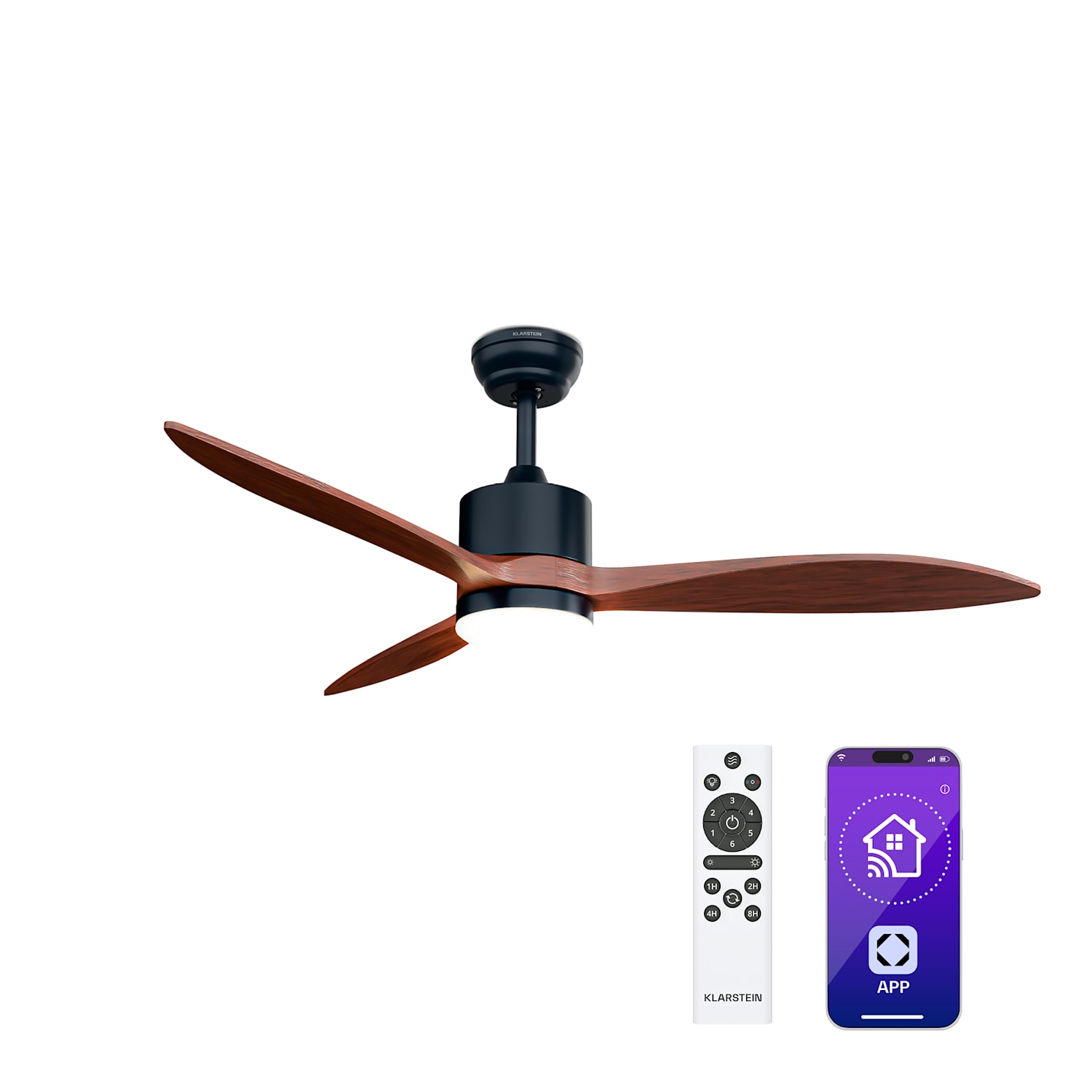 Ventilador de techo SkyBreeze Smart | Interior y exterior | Control inteligente | IP44 | 40 dB 132 cm (habitaciones de 13 a 25 m²) | WIFI + Control remoto | Nuez