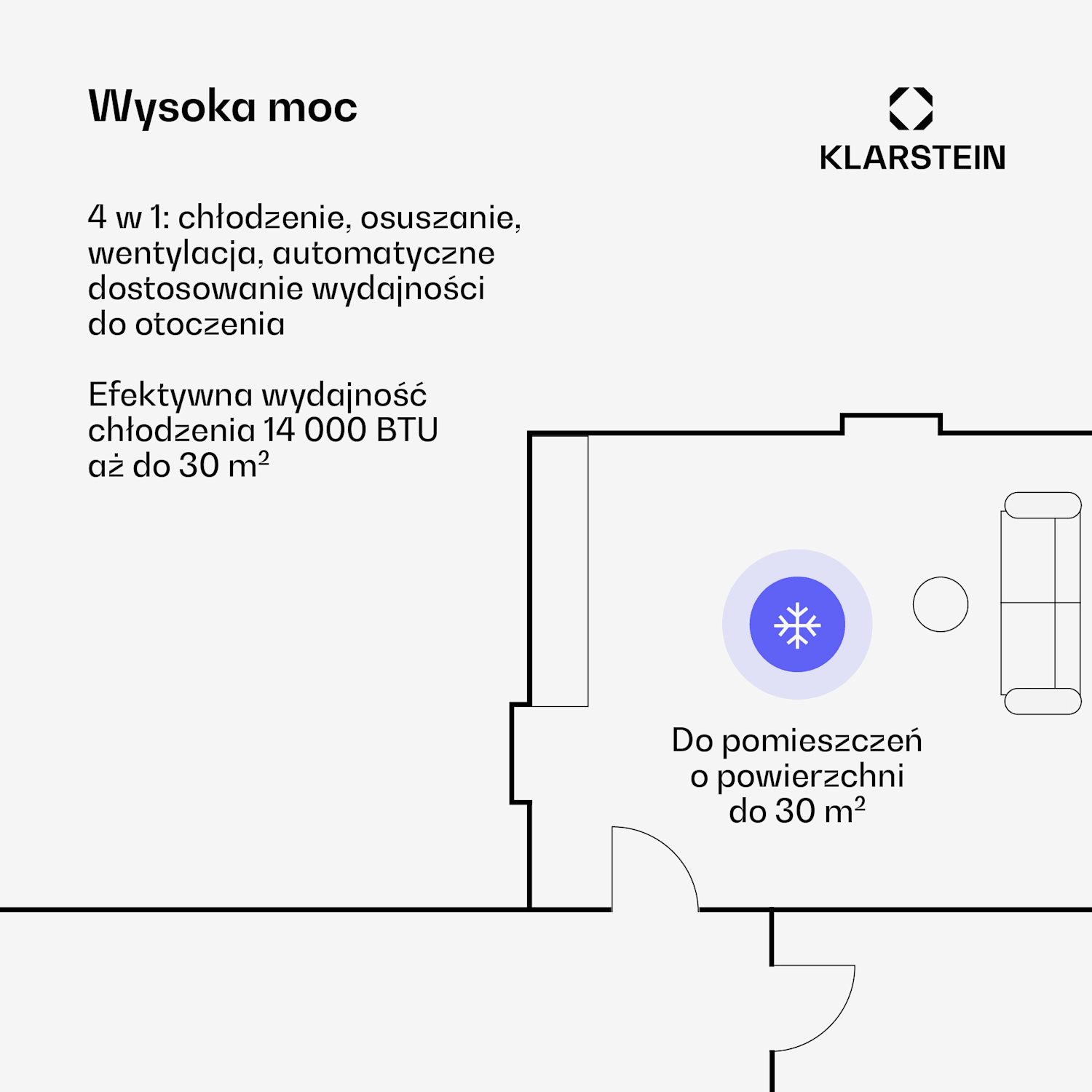 AireLux klimatyzator przenośny, 14 000 BTU, Smart Control, Nowoczesny Szary