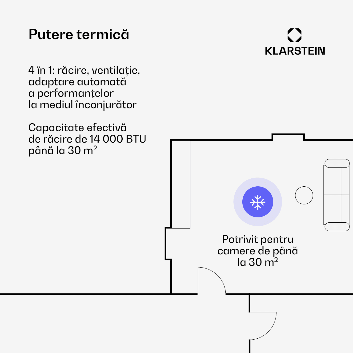 AireLux aparat de aer condiționat portabil, 14.000 BTU, Control inteligent, Modern Gri
