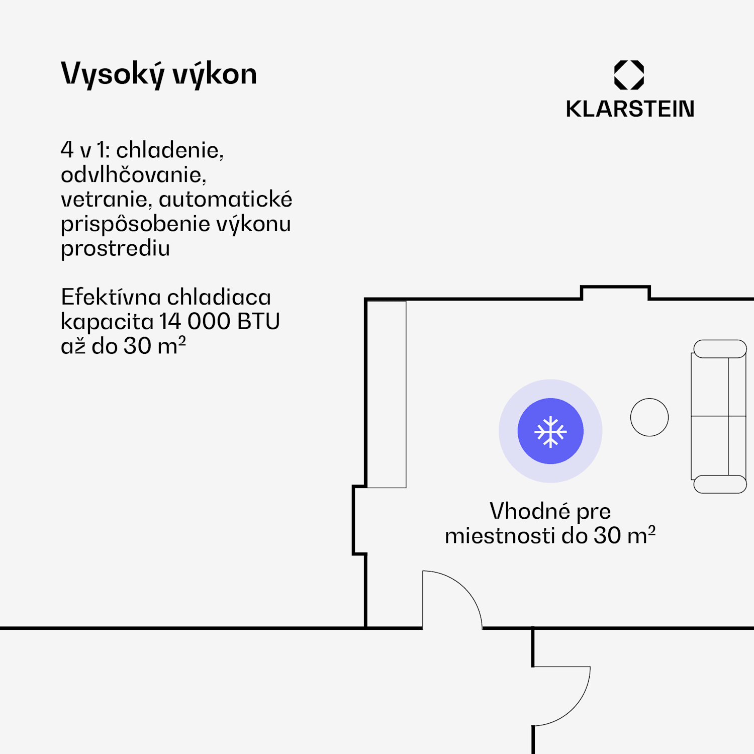 AireLux prenosná klimatizácia, 14 000 BTU, Inteligentné ovládanie, Moderná Sivá