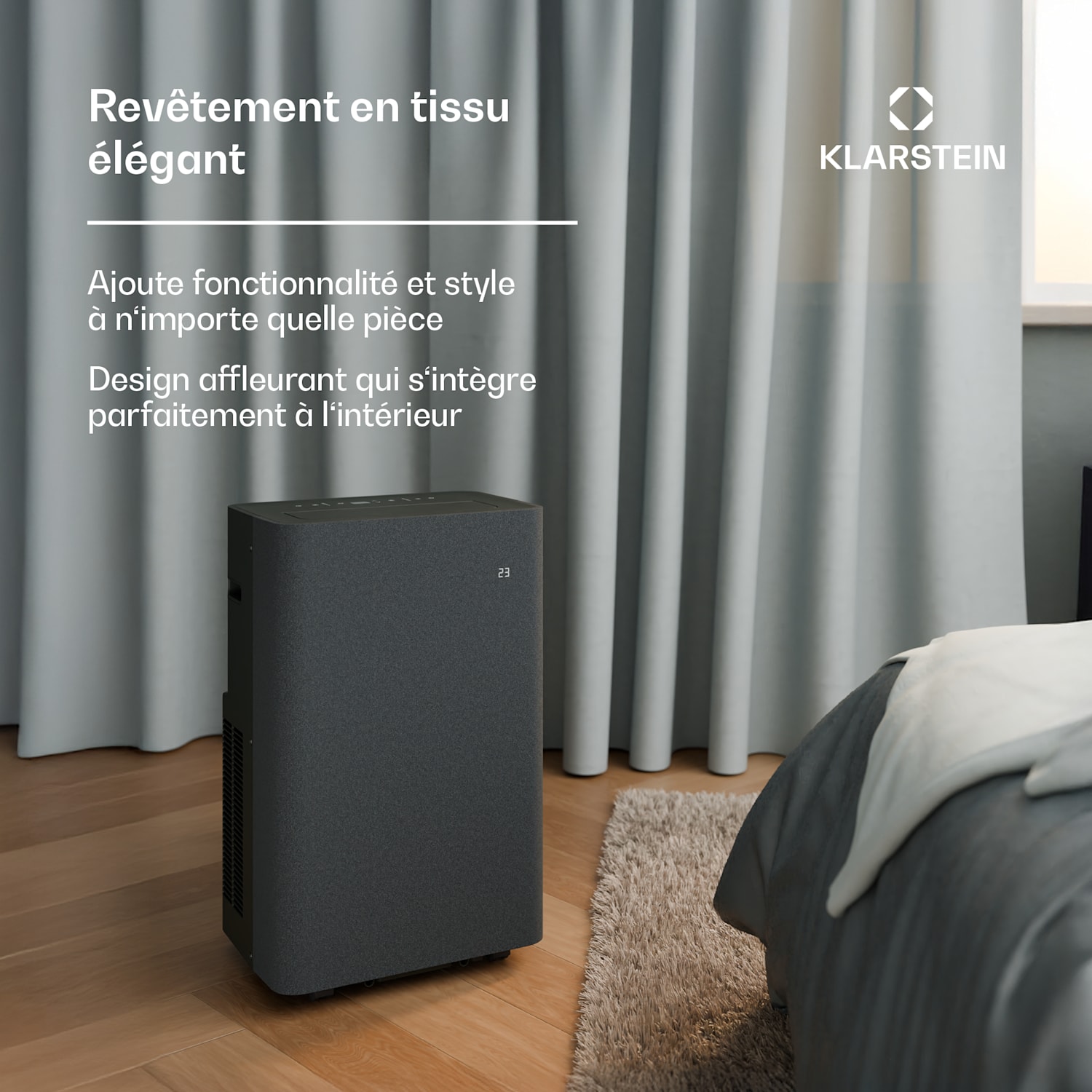 AireLux climatiseur portable | 14000 BTU | Contrôle connecté | Moderne Gris Foncé