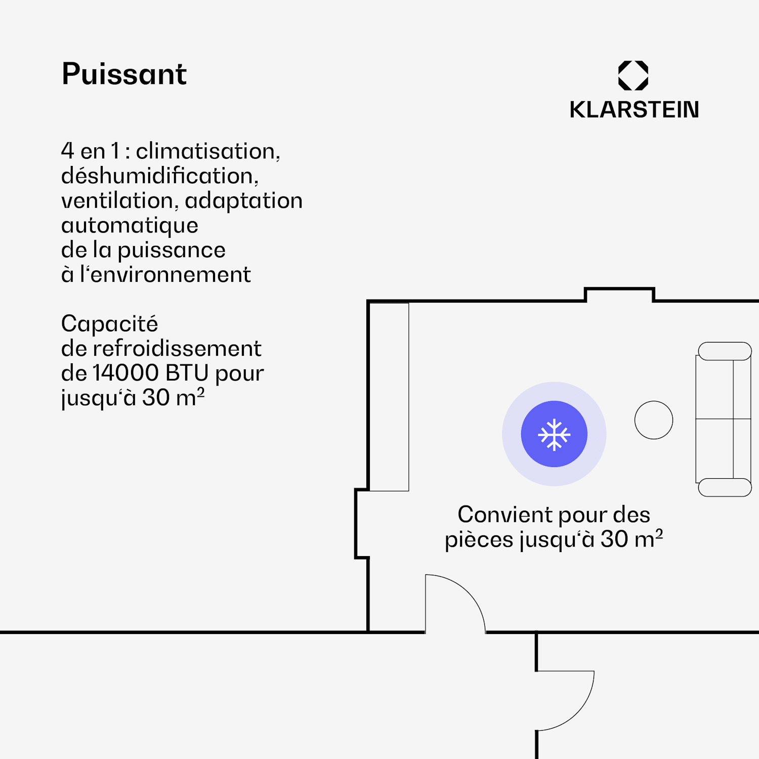 AireLux climatiseur portable | 14000 BTU | Contrôle connecté | Moderne Gris Foncé