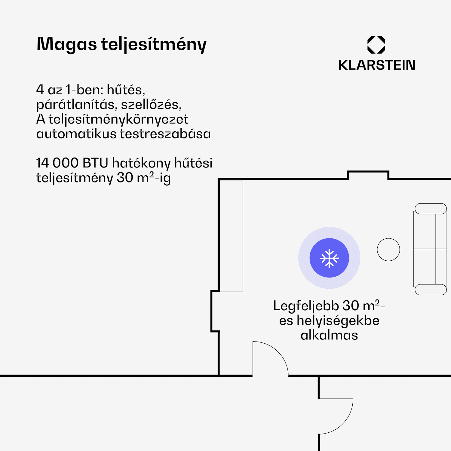 AireLux hordozható klímaberendezés, 14.000 BTU, Okos vezérlés, Modern Sötét szürke