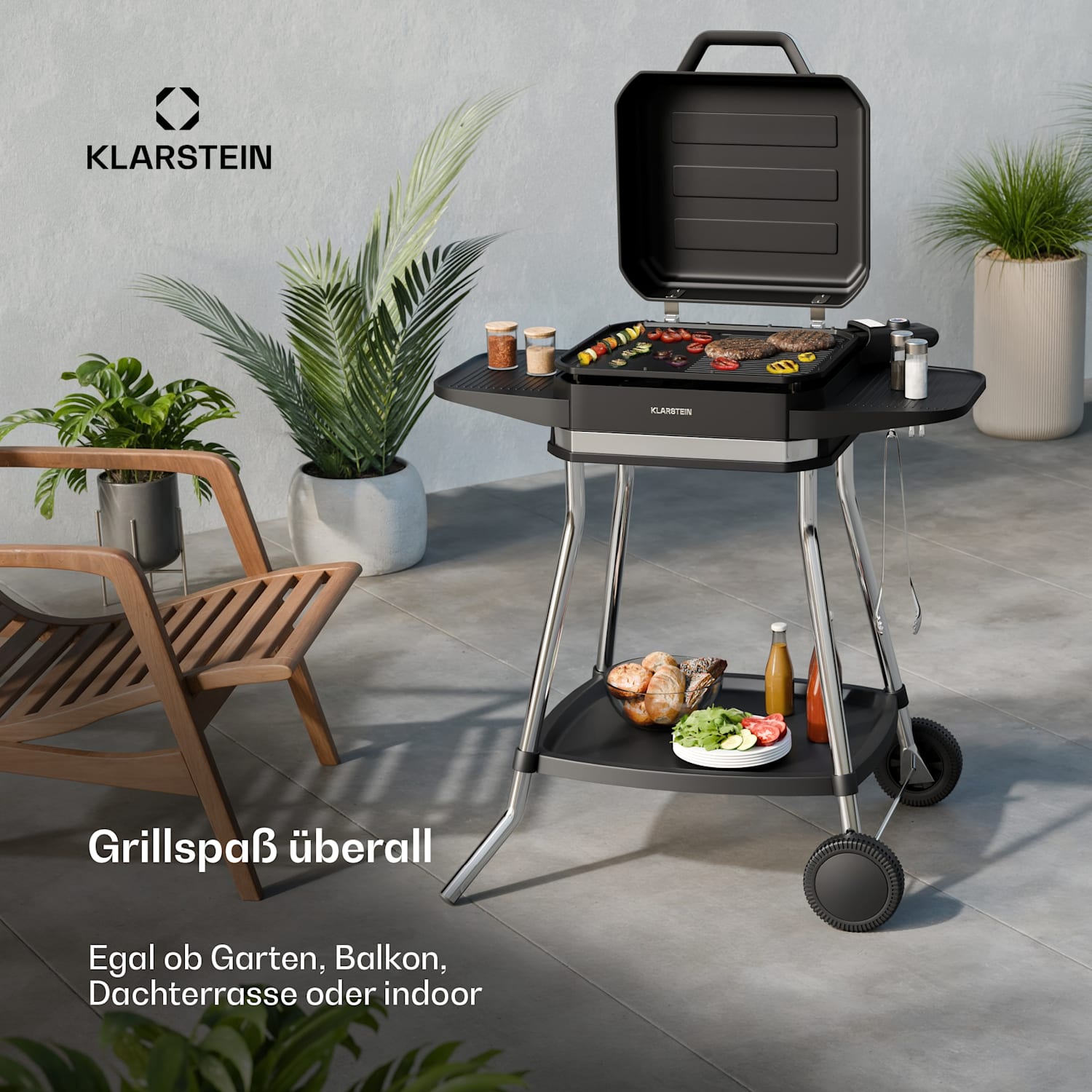 Gatsby Elektrogrill | Indoor & Outdoor | 3050 W | EasyGrill Concept | Bis 240°C Schwarz / Silber-Metallic