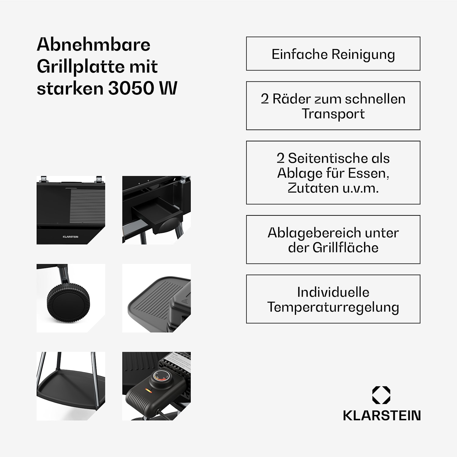 Gatsby Elektrogrill | Indoor & Outdoor | 3050 W | EasyGrill Concept | Bis 240°C Schwarz / Silber-Metallic