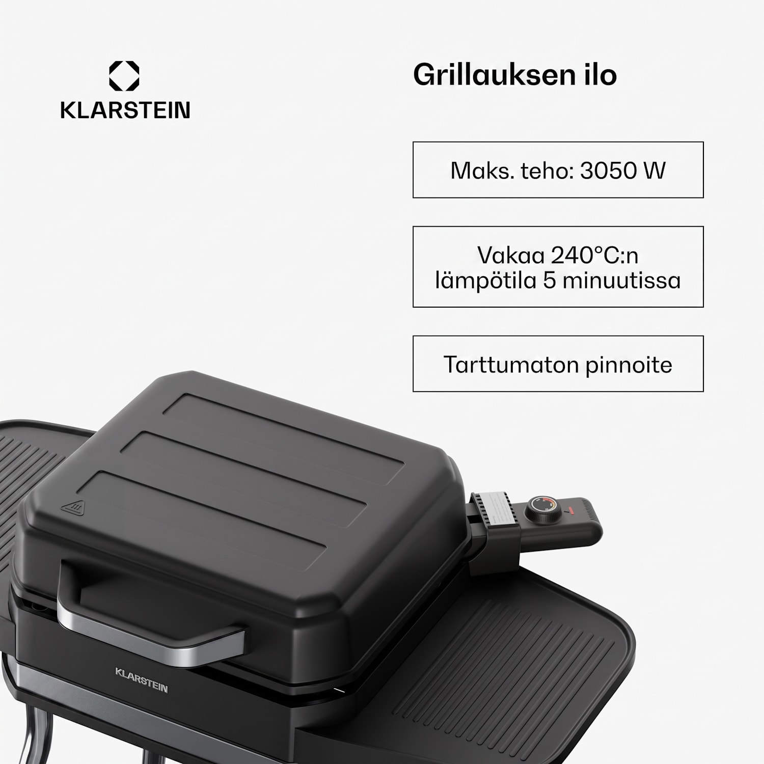 Gatsby-sähkögrilli | sisä- ja ulkokäyttöön | 3050 W | EasyGrill Concept | jopa 240 °C Musta / Hopea Metallinen