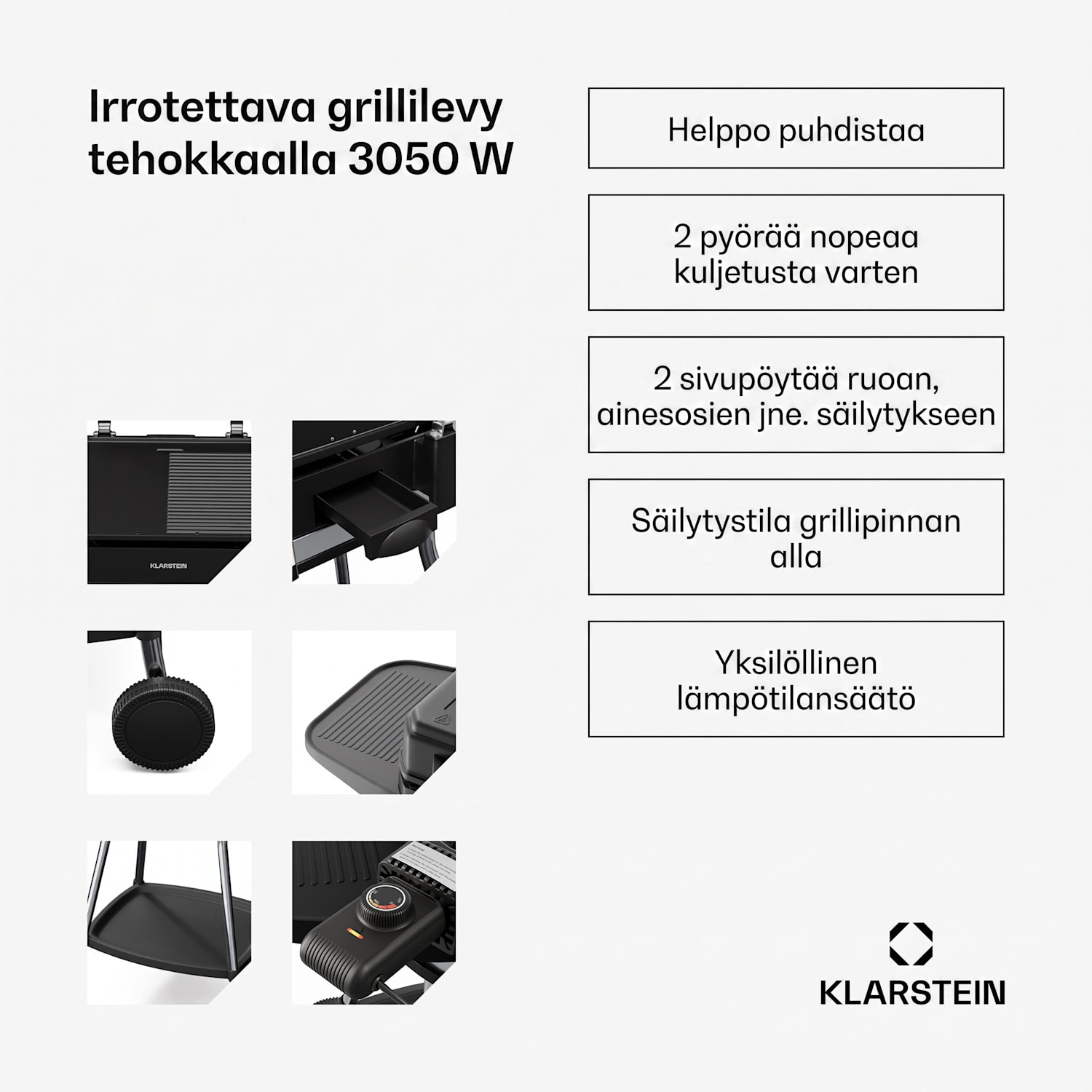 Gatsby-sähkögrilli | sisä- ja ulkokäyttöön | 3050 W | EasyGrill Concept | jopa 240 °C Musta / Hopea Metallinen