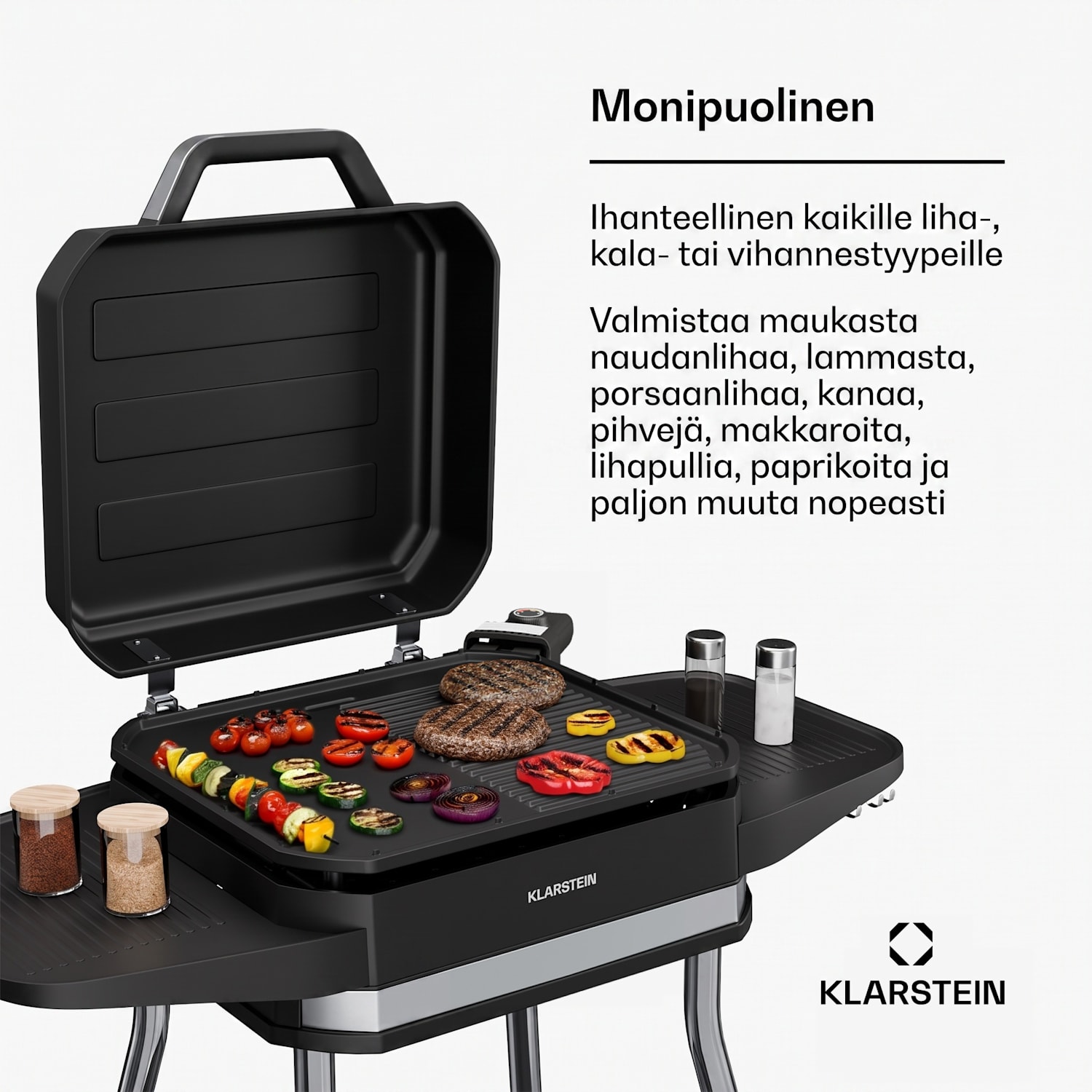 Gatsby-sähkögrilli | sisä- ja ulkokäyttöön | 3050 W | EasyGrill Concept | jopa 240 °C Musta / Hopea Metallinen