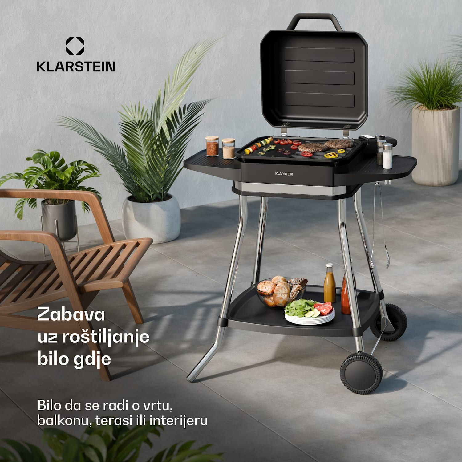 Električni roštilj Gatsby, Za unutarnju i vanjsku upotrebu, 3050 W, EasyGrill koncept, Do 240 °C Crna / srebrna metalik