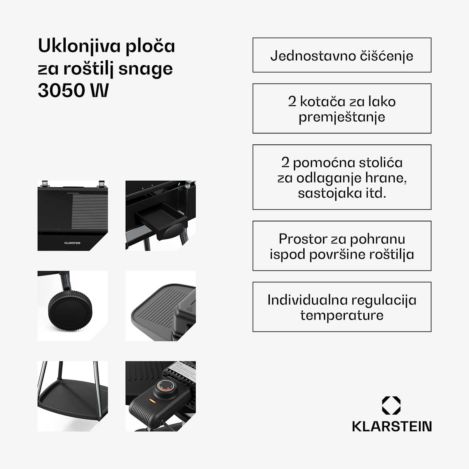 Električni roštilj Gatsby, Za unutarnju i vanjsku upotrebu, 3050 W, EasyGrill koncept, Do 240 °C Crna / srebrna metalik