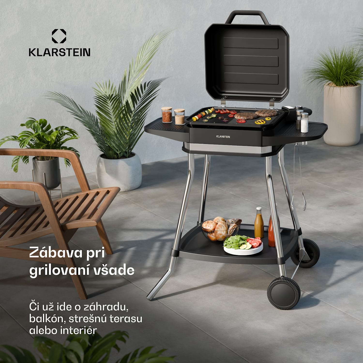 Gatsby elektrický gril, Vnútorné a vonkajšie použitie, 3050 W, EasyGrill Concept, Do 240 °C Čierna / Strieborná metalíza