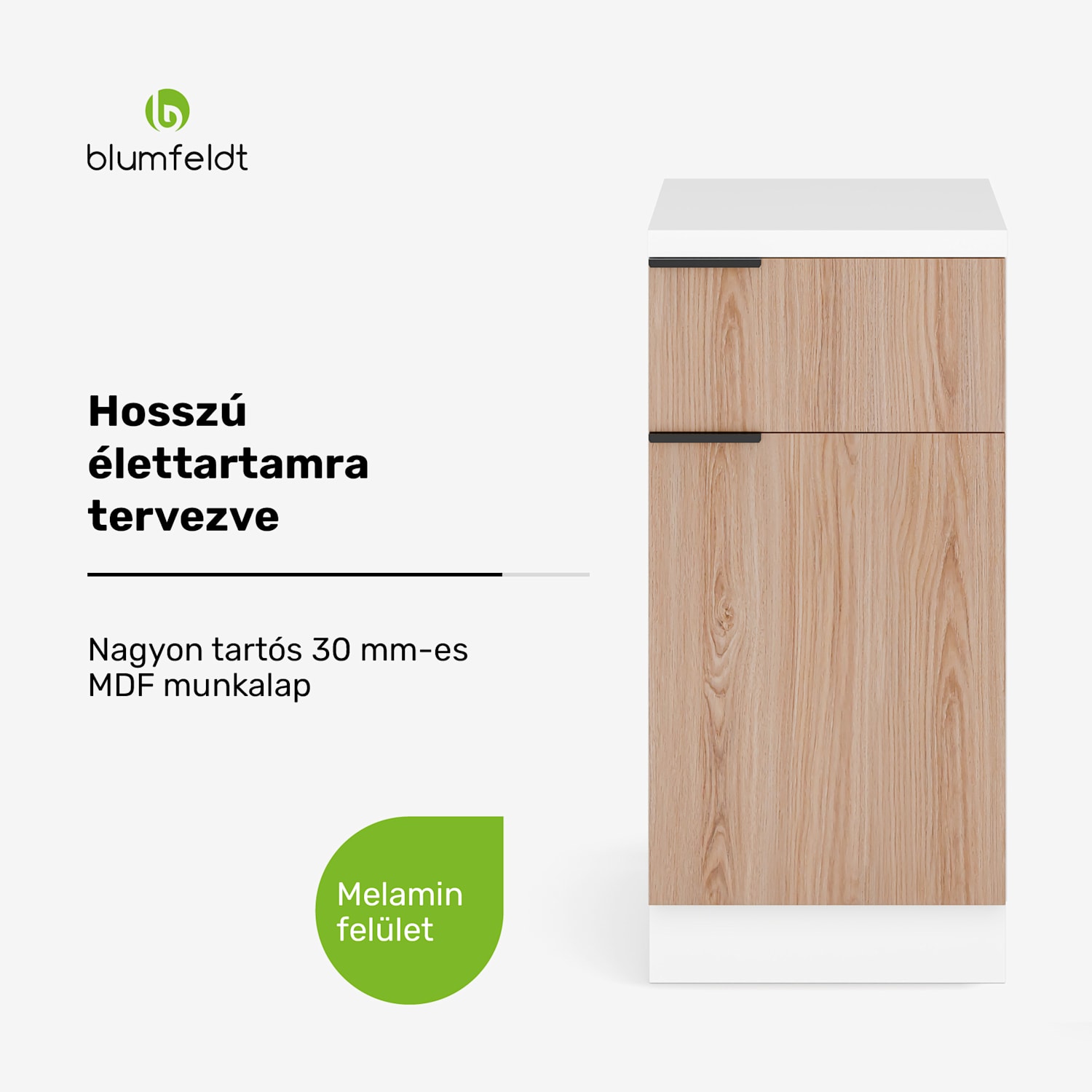 WoodVista Fiókos szekrény, Robusztus MDF munkalap, Soft-Close zsanérok, Alumínium fogantyúk Fiókos szekrény | Fehér / Tölgy