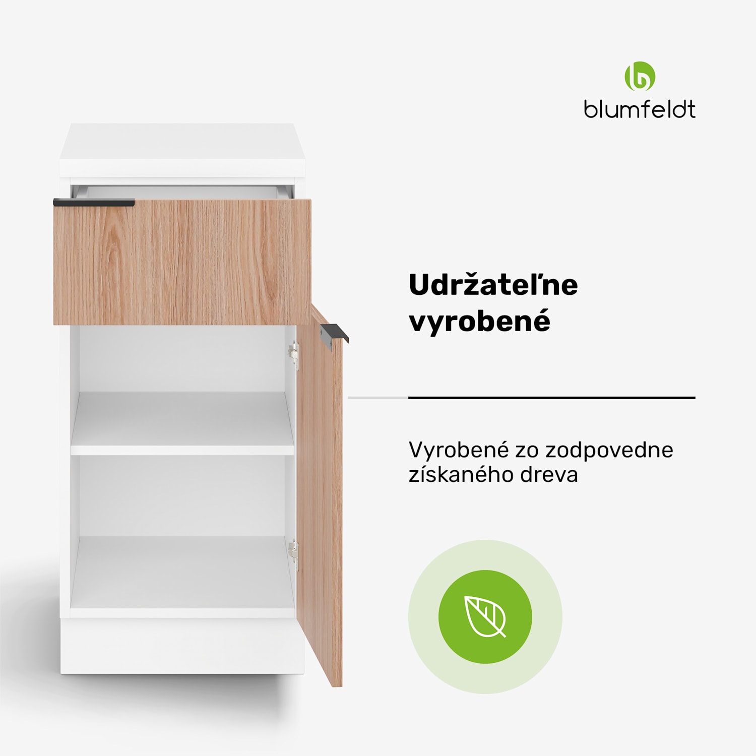 WoodVista zásuvková skriňa, Robustná MDF pracovná doska, Soft-Close pánty, Hliníkové úchyty Zásuvková skrinka | Biela / Dub