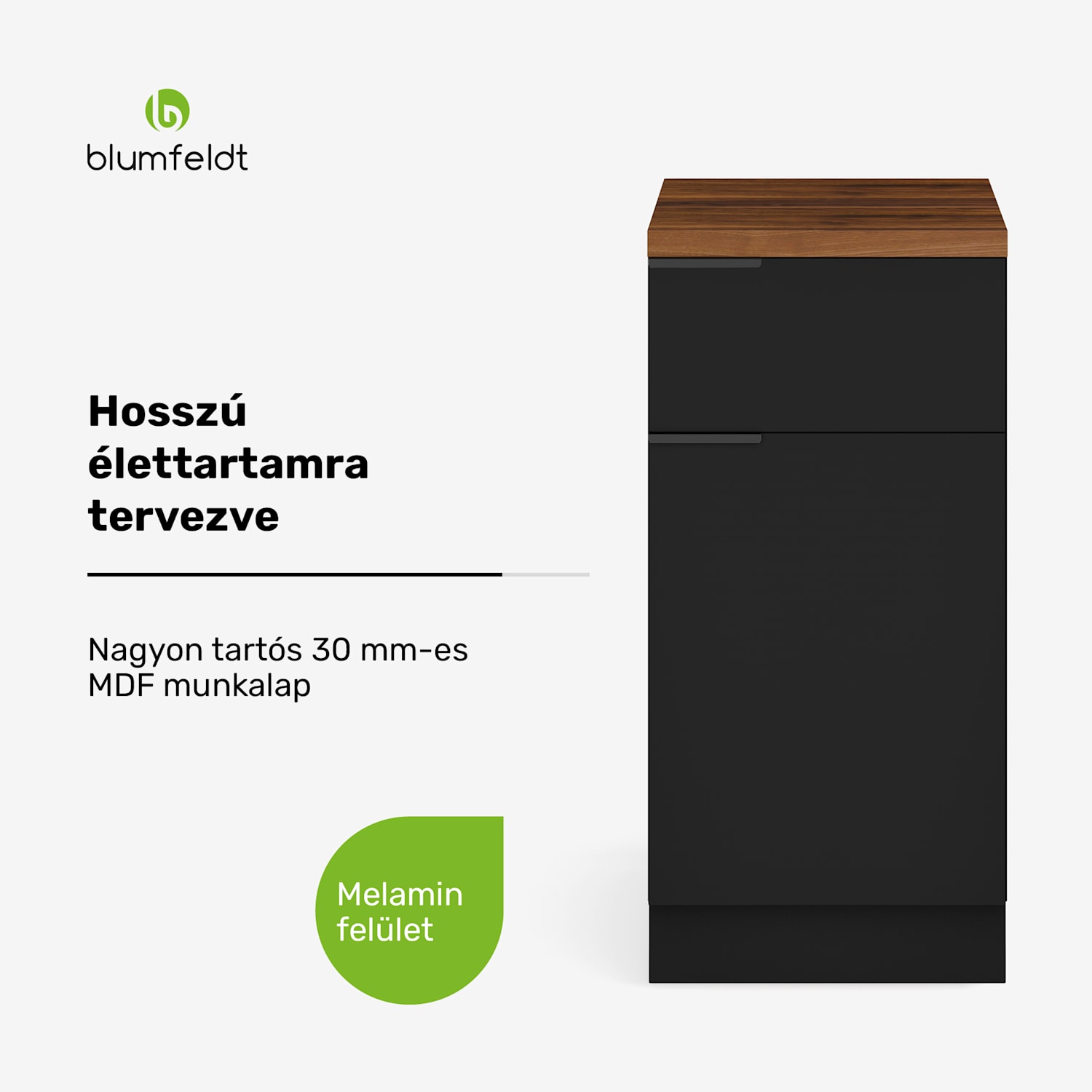 WoodVista Fiókos szekrény, Robusztus MDF munkalap, Soft-Close zsanérok, Alumínium fogantyúk Fiókos szekrény | Diófa / fekete