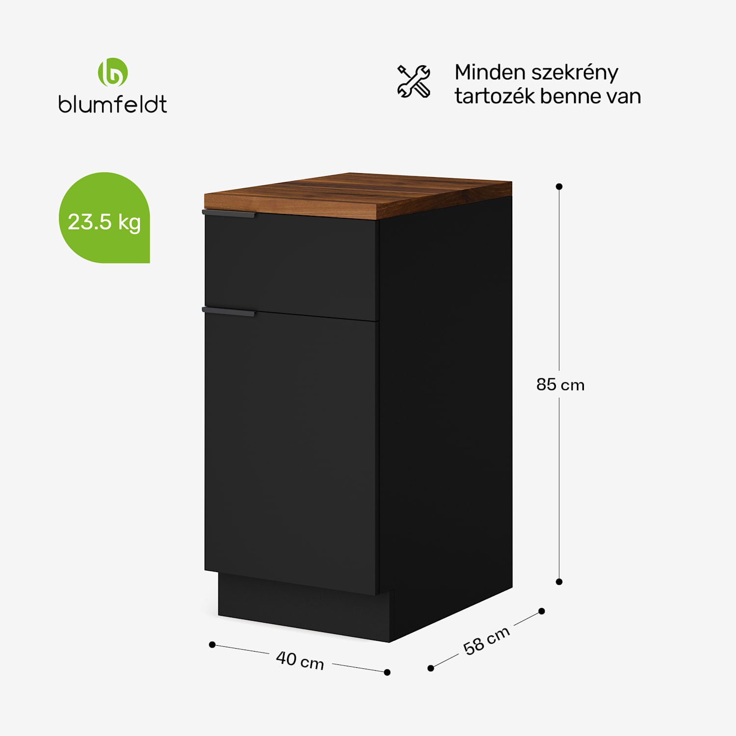 WoodVista Fiókos szekrény, Robusztus MDF munkalap, Soft-Close zsanérok, Alumínium fogantyúk Fiókos szekrény | Diófa / fekete