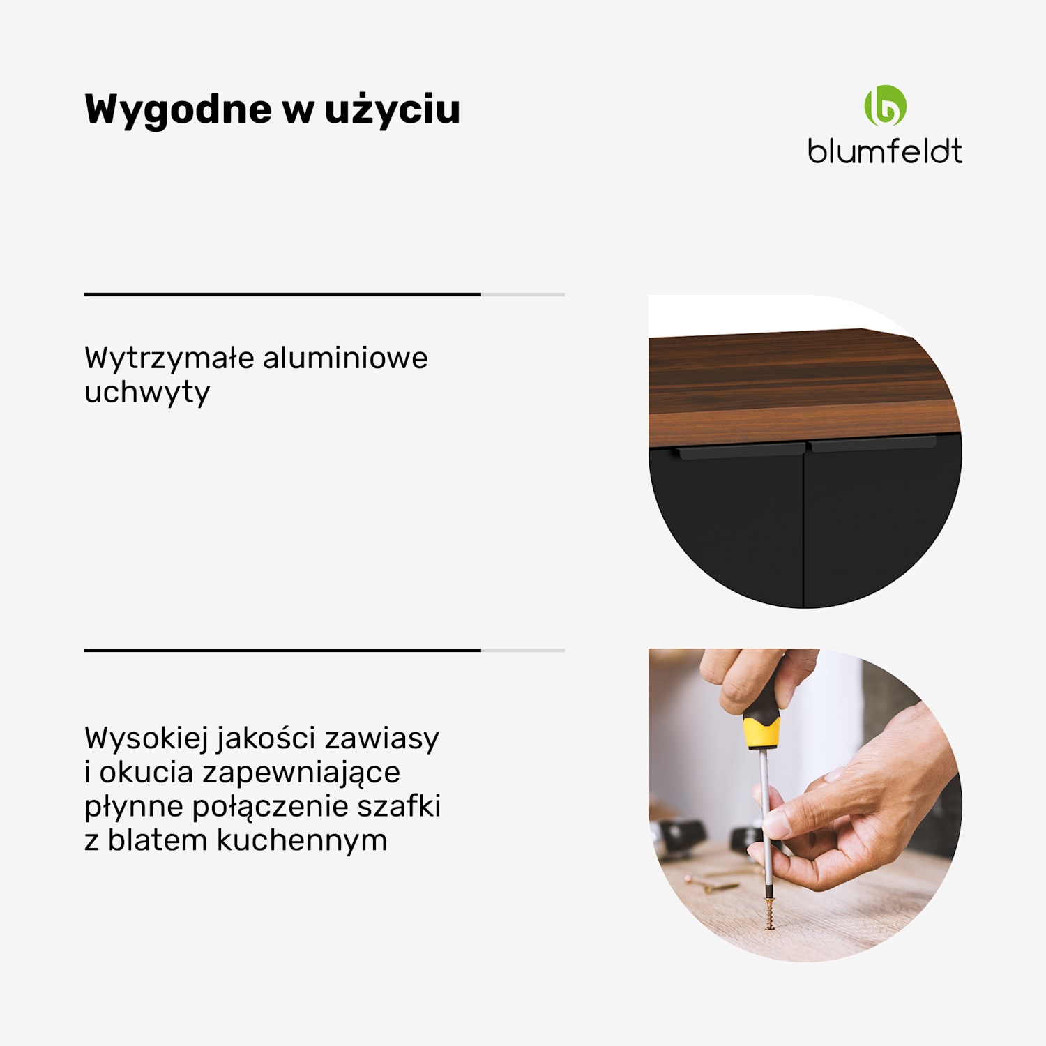 WoodVista szafka kuchenna z szufladami, Solidny blat MDF, Cichy domyk, Aluminiowe uchwyty Szafka z szufladami | Orzech / czerń