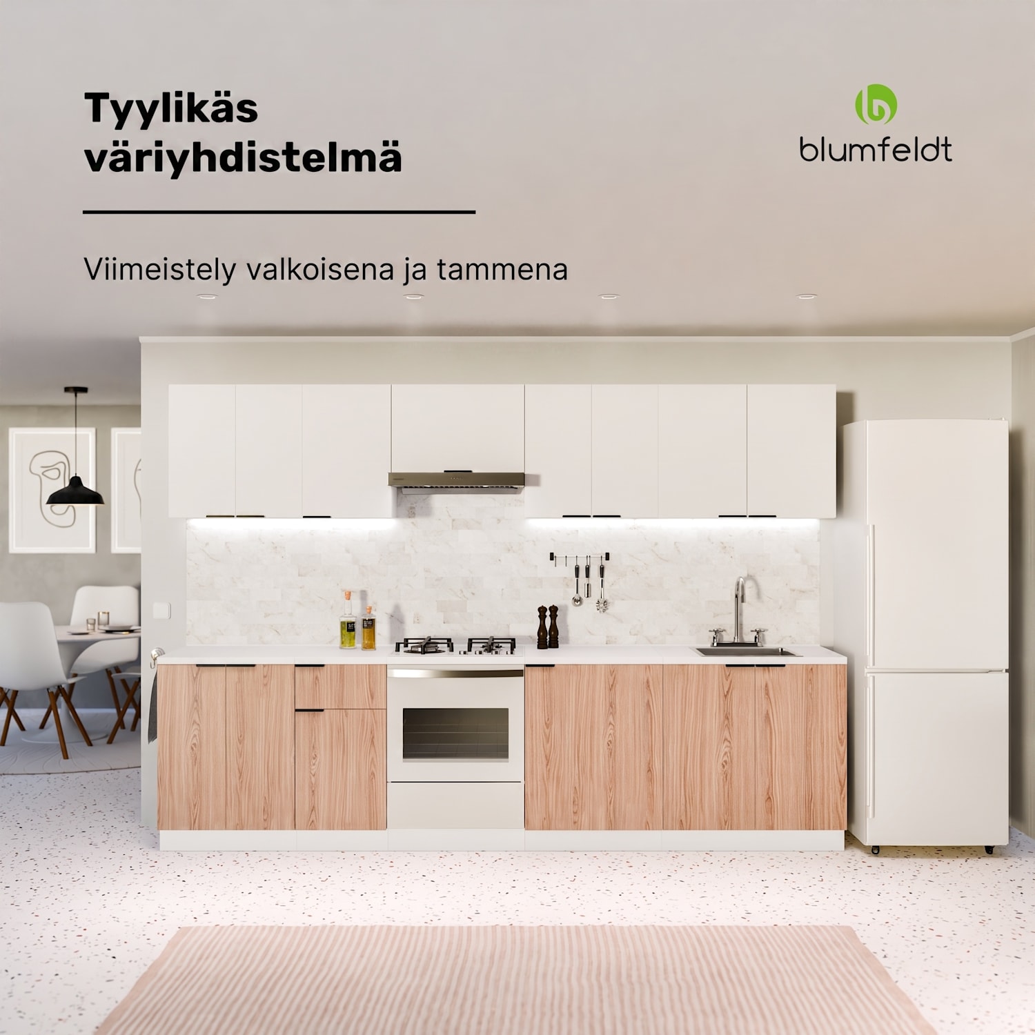 WoodVista varastokaappi | Vankka MDF-työtaso | Kestävät materiaalit | Helppo kokoaminen Kaappi rakennettavalle uunille | Valkoinen / Tammi