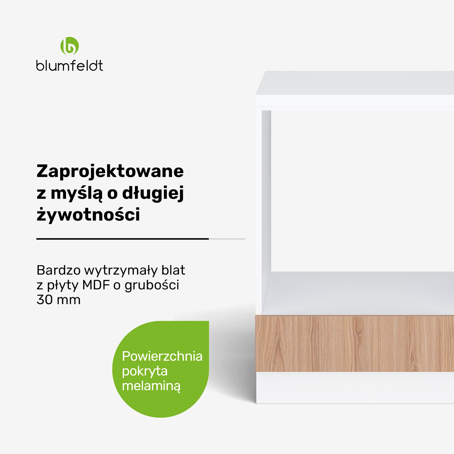 WoodVista szafka kuchenna, stabilny blat roboczy z MDF, materiał ekologiczny, łatwy montaż Szafka pod piekarnik do zabudowy | Biały / Dąb