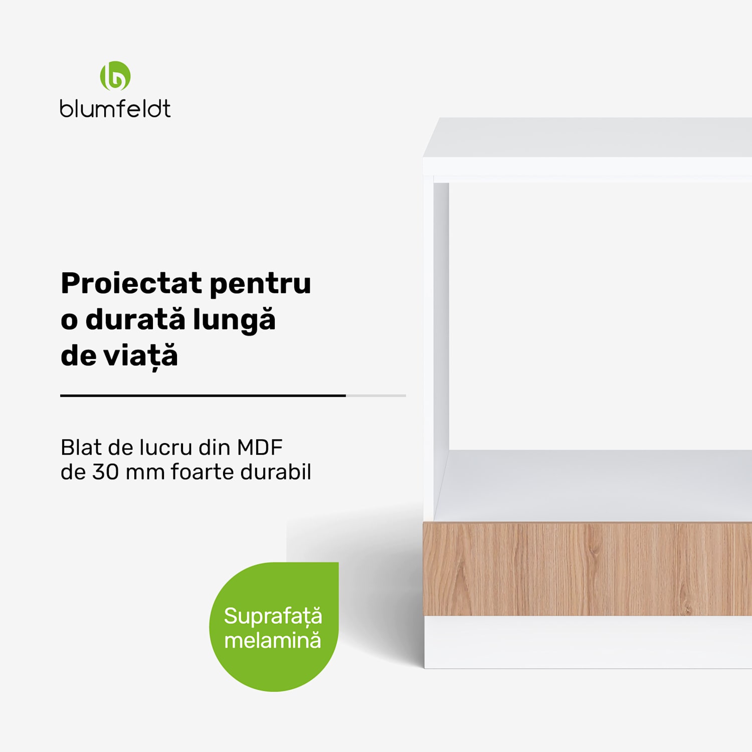 WoodVista dulap de depozitare, Blat de lucru stabil din MDF, Materiale sustenabile, Montare ușoară Dulap pentru cuptor incorporabil | Alb / Stejar