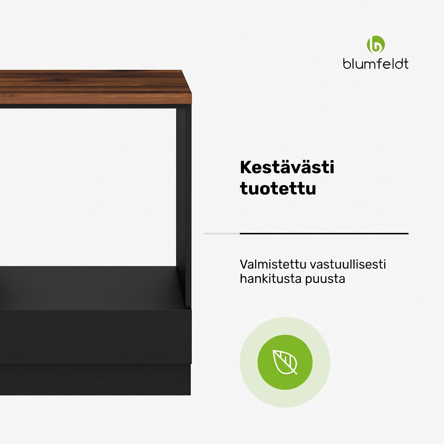 WoodVista varastokaappi | Vankka MDF-työtaso | Kestävät materiaalit | Helppo kokoaminen Kaappi rakennettavalle uunille | Pähkinä / Musta
