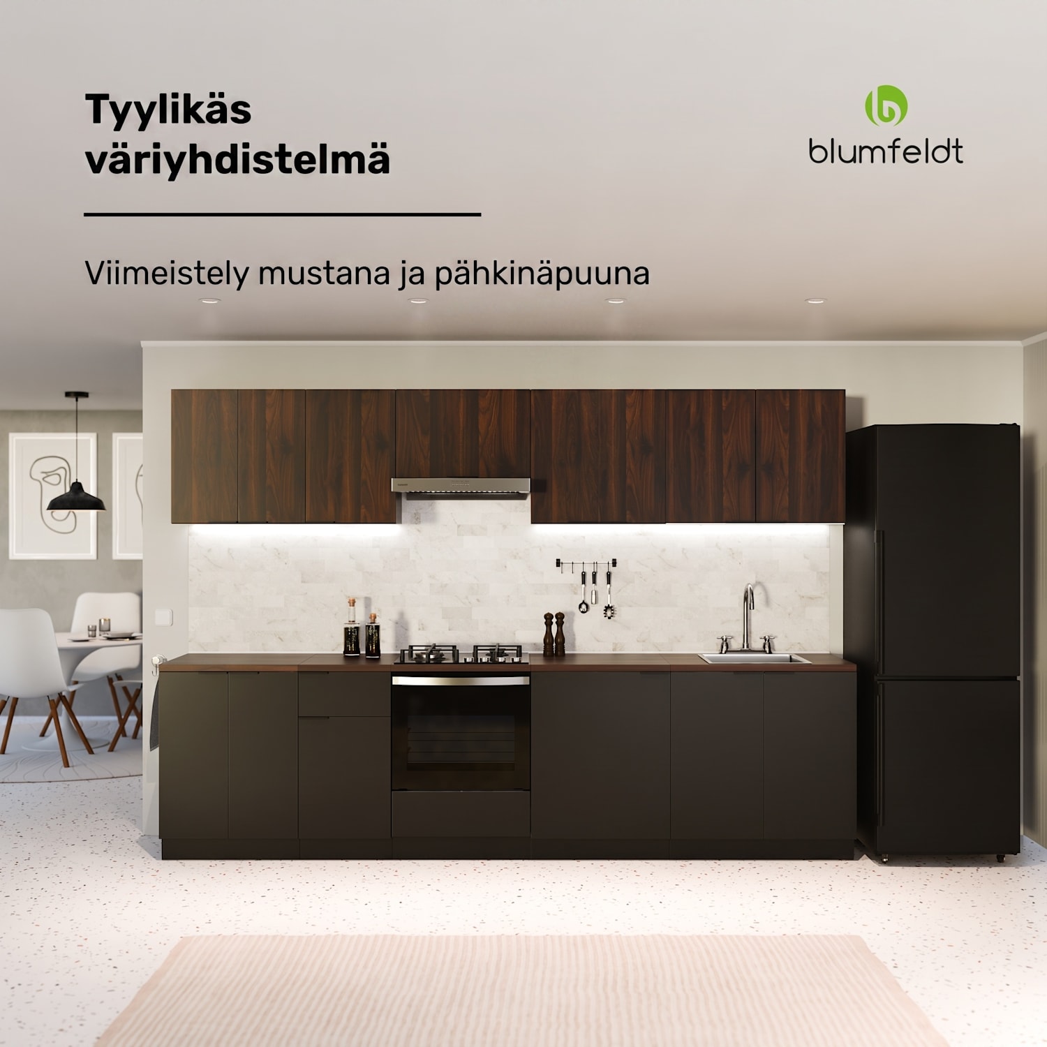 WoodVista varastokaappi | Vankka MDF-työtaso | Kestävät materiaalit | Helppo kokoaminen Kaappi rakennettavalle uunille | Pähkinä / Musta
