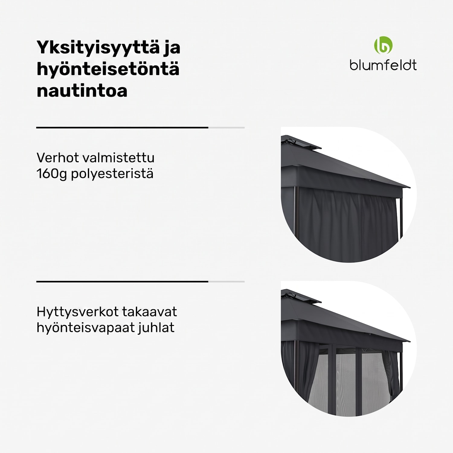 Mondo Dual huvimaja 3x3 kaksinkertaisella katolla ja hyttysverkoilla varustettuna 3 x 3 m | Tummanharmaa