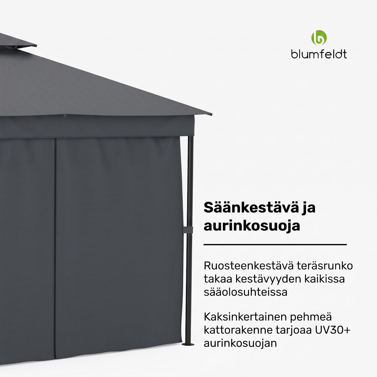 Mondo Dual huvimaja 3x3 kaksinkertaisella katolla ja hyttysverkoilla varustettuna 3 x 3 m | Tummanharmaa