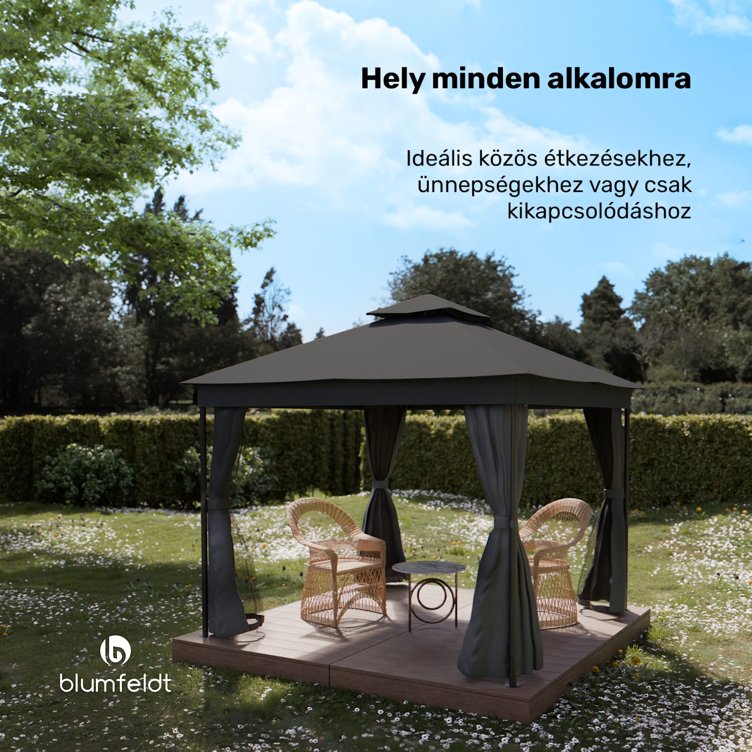 Mondo Dual pavilon 3x3 dupla tetővel és szúnyoghálóval 3 x 3 m | Sötét szürke