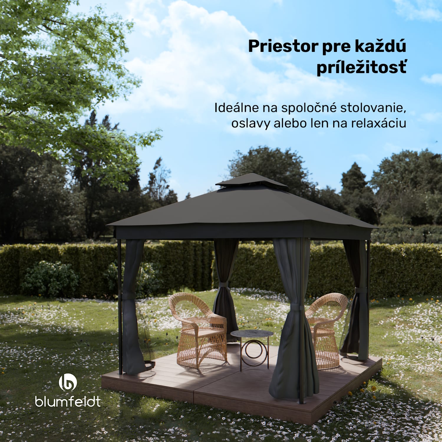 Altánok Mondo Dual 3x3 s dvojitou strechou a sieťou proti hmyzu 3 x 3 m | Tmavo šedá