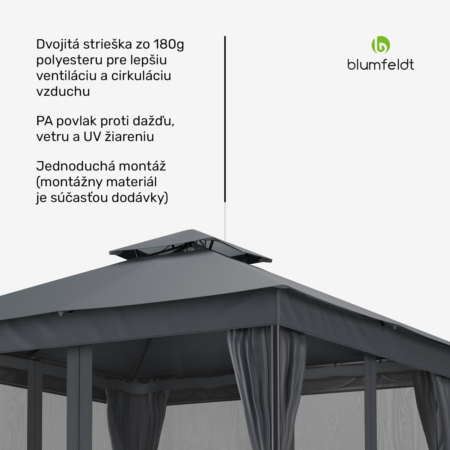 Altánok Mondo Dual 3x3 s dvojitou strechou a sieťou proti hmyzu 3 x 3 m | Tmavo šedá