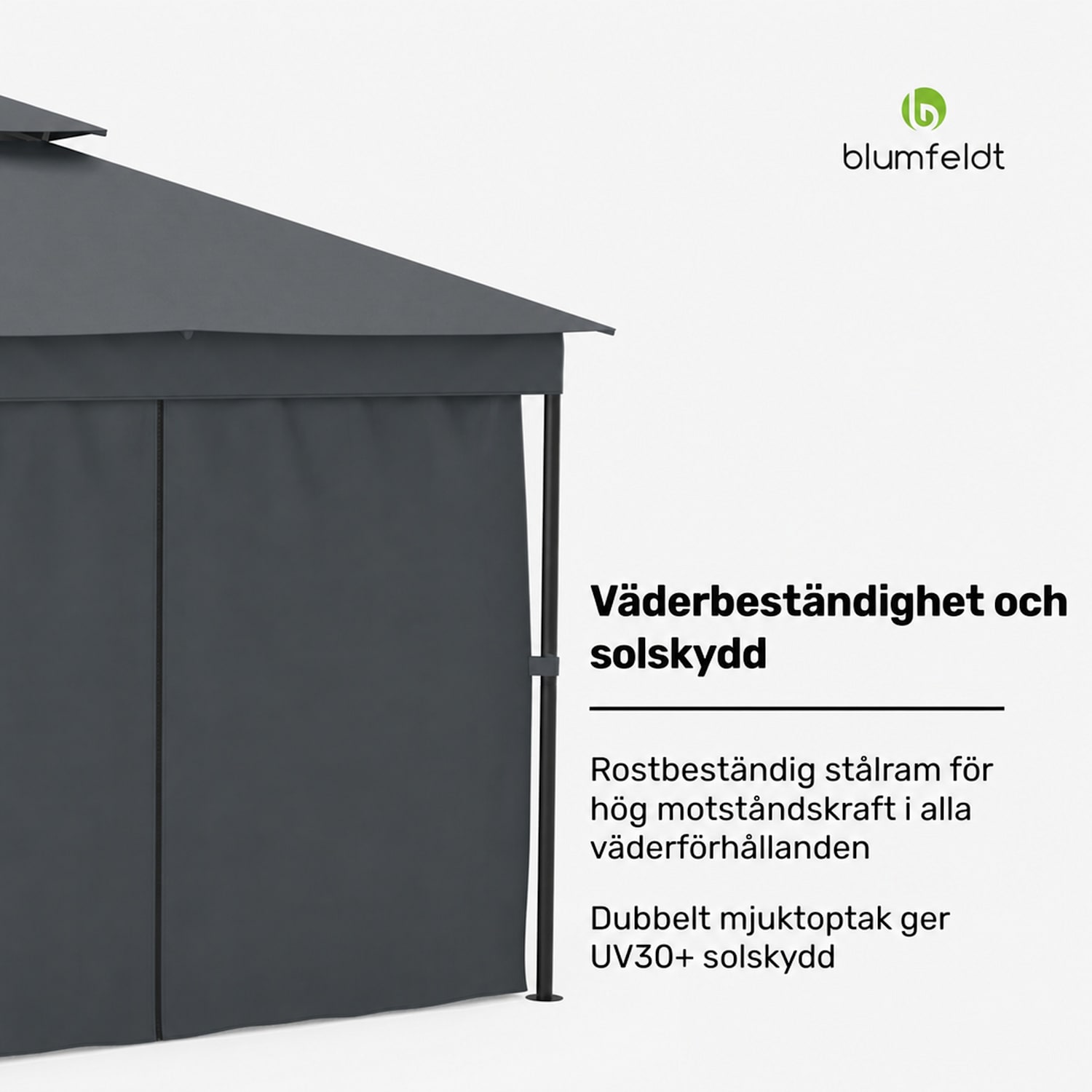 Mondo Dual 3x3 paviljong med dubbelt tak och myggnät 3 x 3 m | Mörkgrå