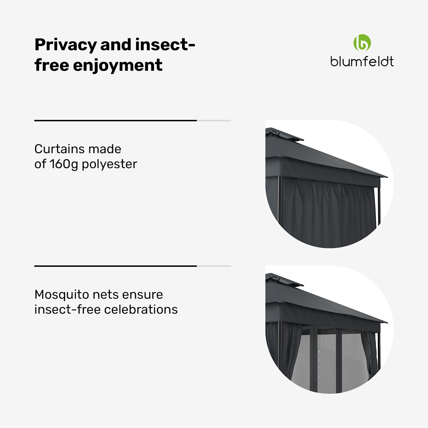 Mondo Dual huvimaja 3x3 kaksinkertaisella katolla ja hyttysverkoilla varustettuna 3 x 3 m | Tummanharmaa