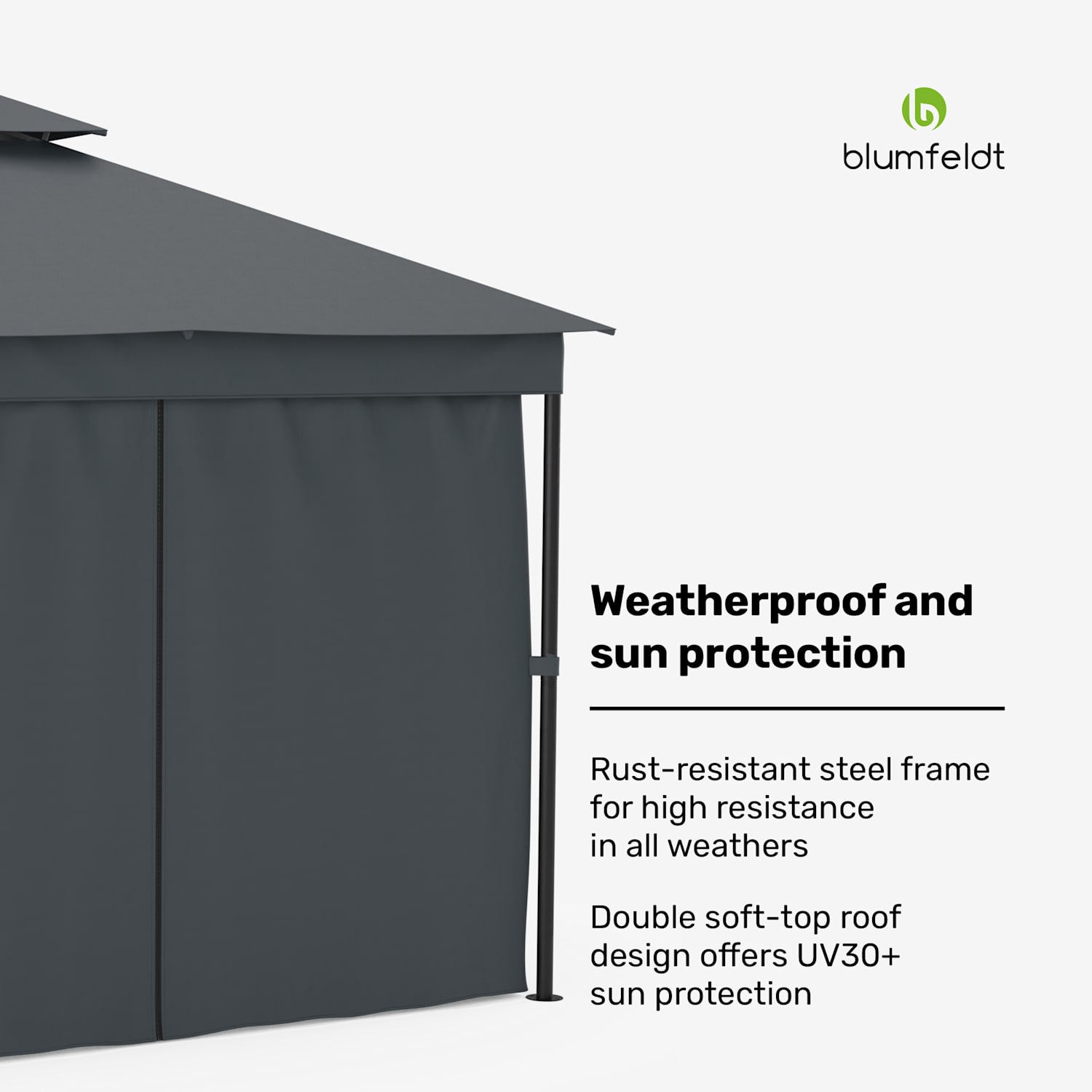 Mondo Dual huvimaja 3x3 kaksinkertaisella katolla ja hyttysverkoilla varustettuna 3 x 3 m | Tummanharmaa